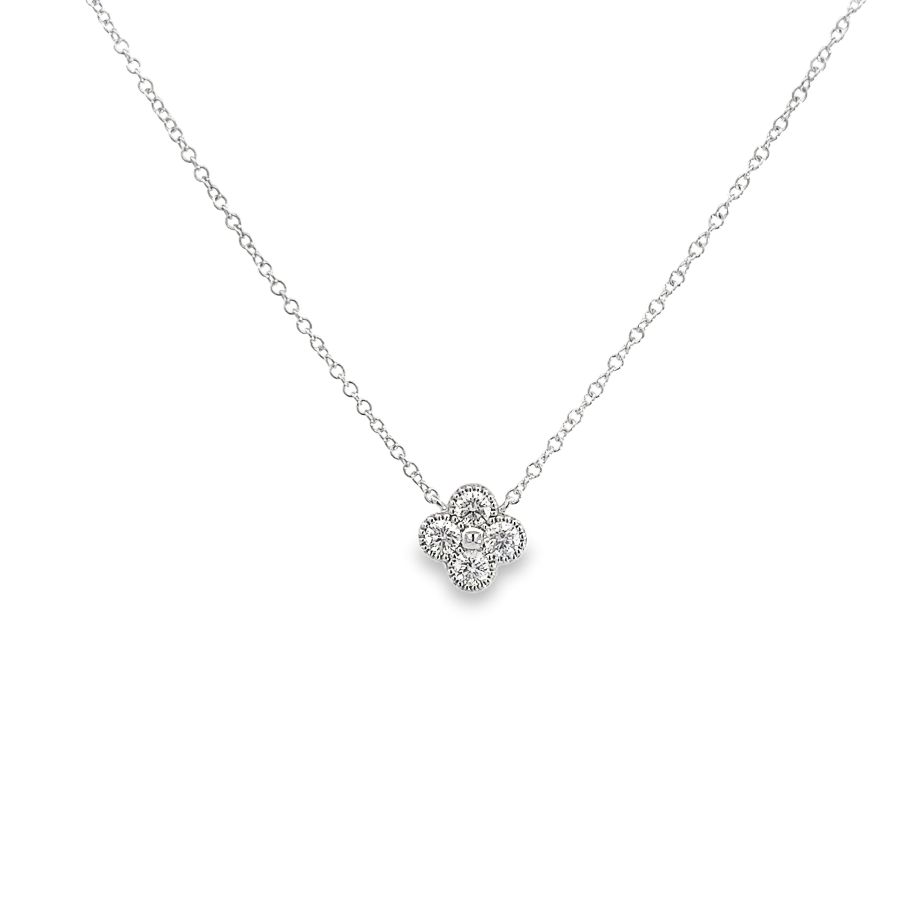 DIAMOND CLOVER NECKLACE SET IN 14K WHITE GOLD