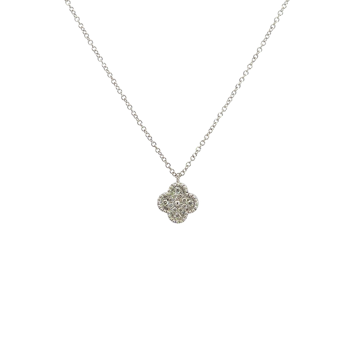 DIAMOND PAVÉ CLOVER NECKLACE SET IN 14K WHITE GOLD