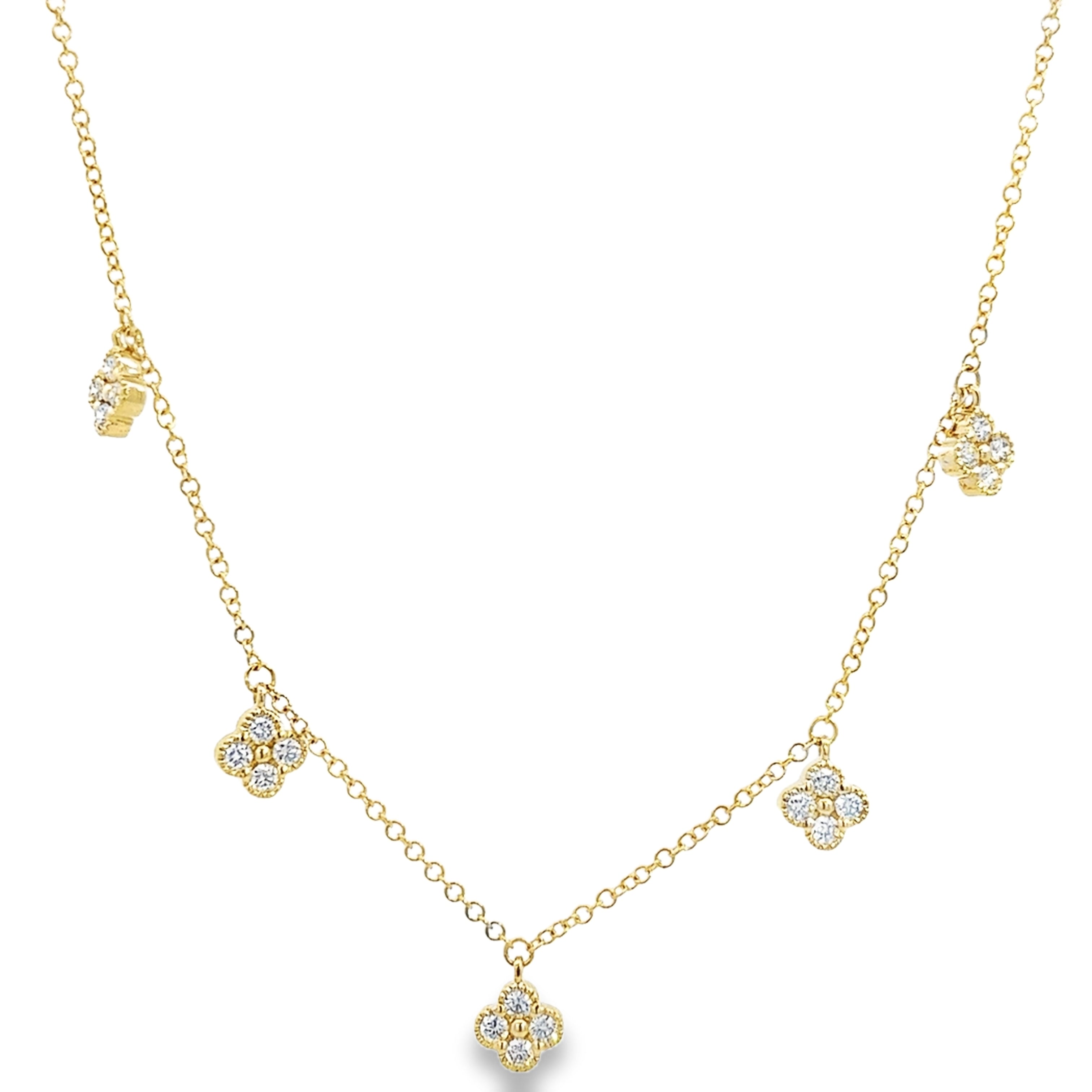 DIAMOND MINI CLOVERS NECKLACE SET IN 14K YELLOW GOLD