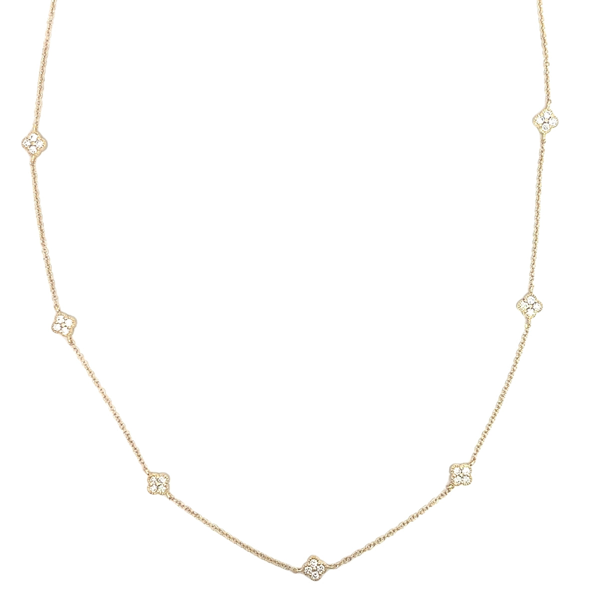 DIAMOND MINI CLOVER NECKLACE SET IN 14K YELLOW GOLD