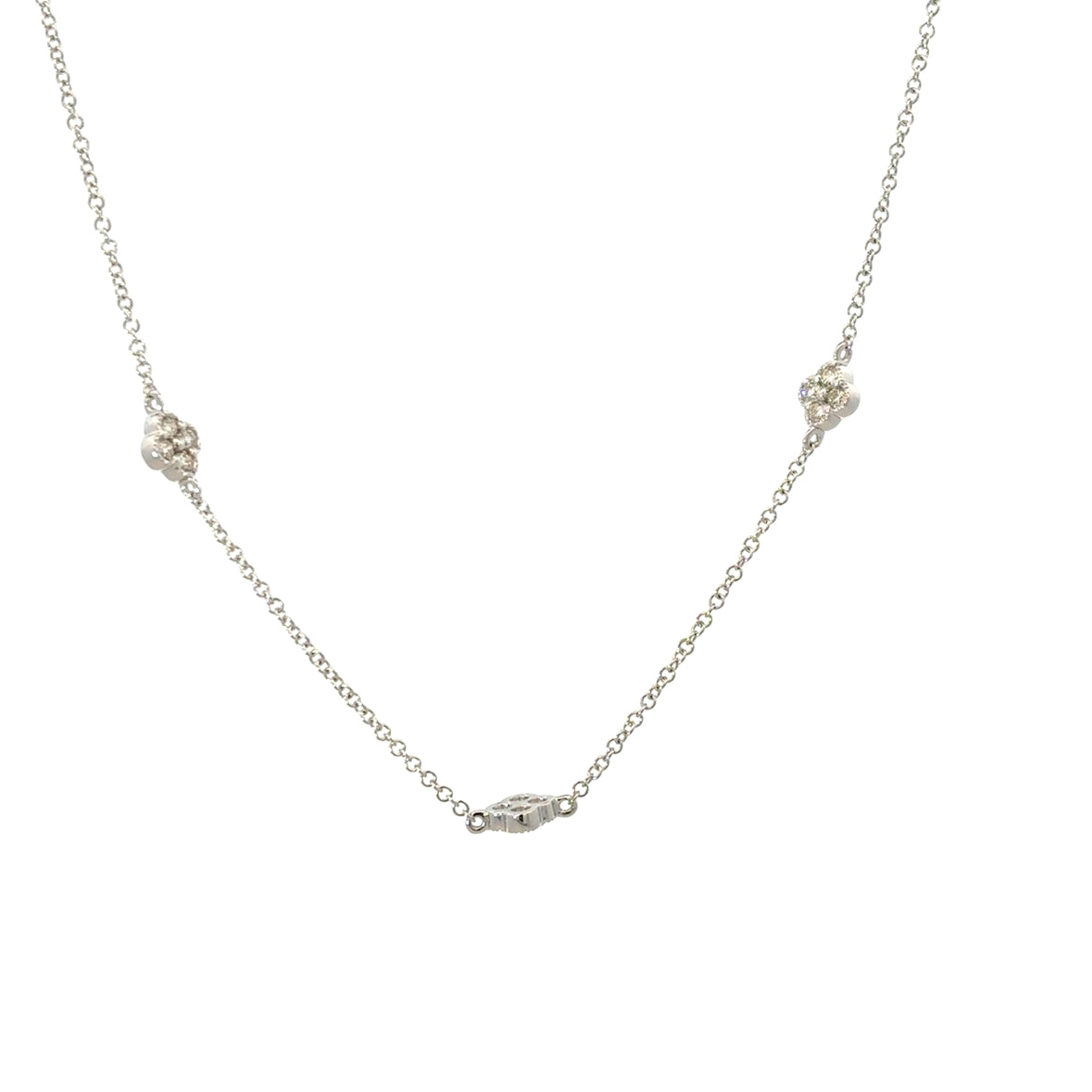 DIAMOND MINI CLOVERS NECKLACE SET IN 14K WHITE GOLD