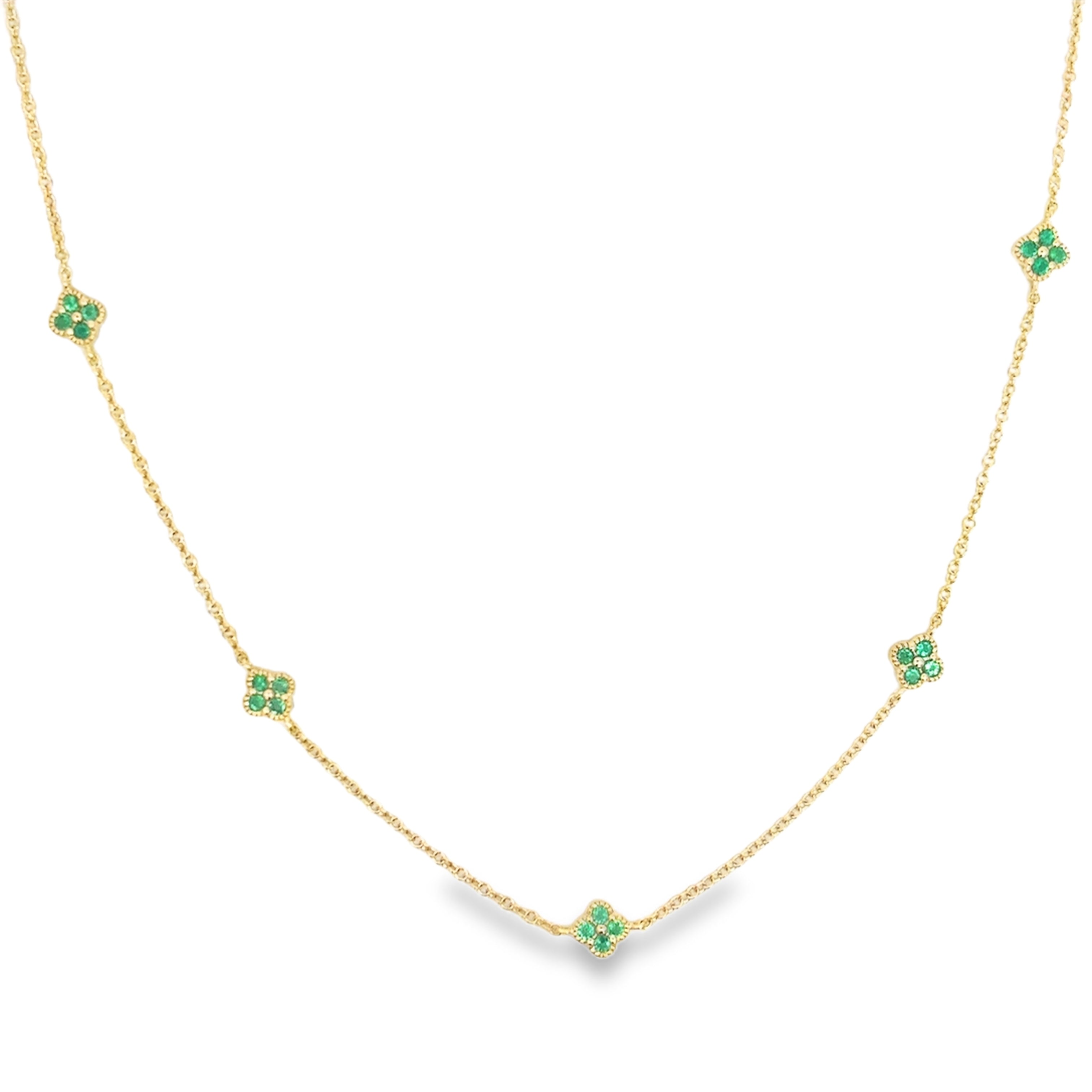 EMERALD MINI CLOVERS NECKLACE SET IN 14K YELLOW GOLD