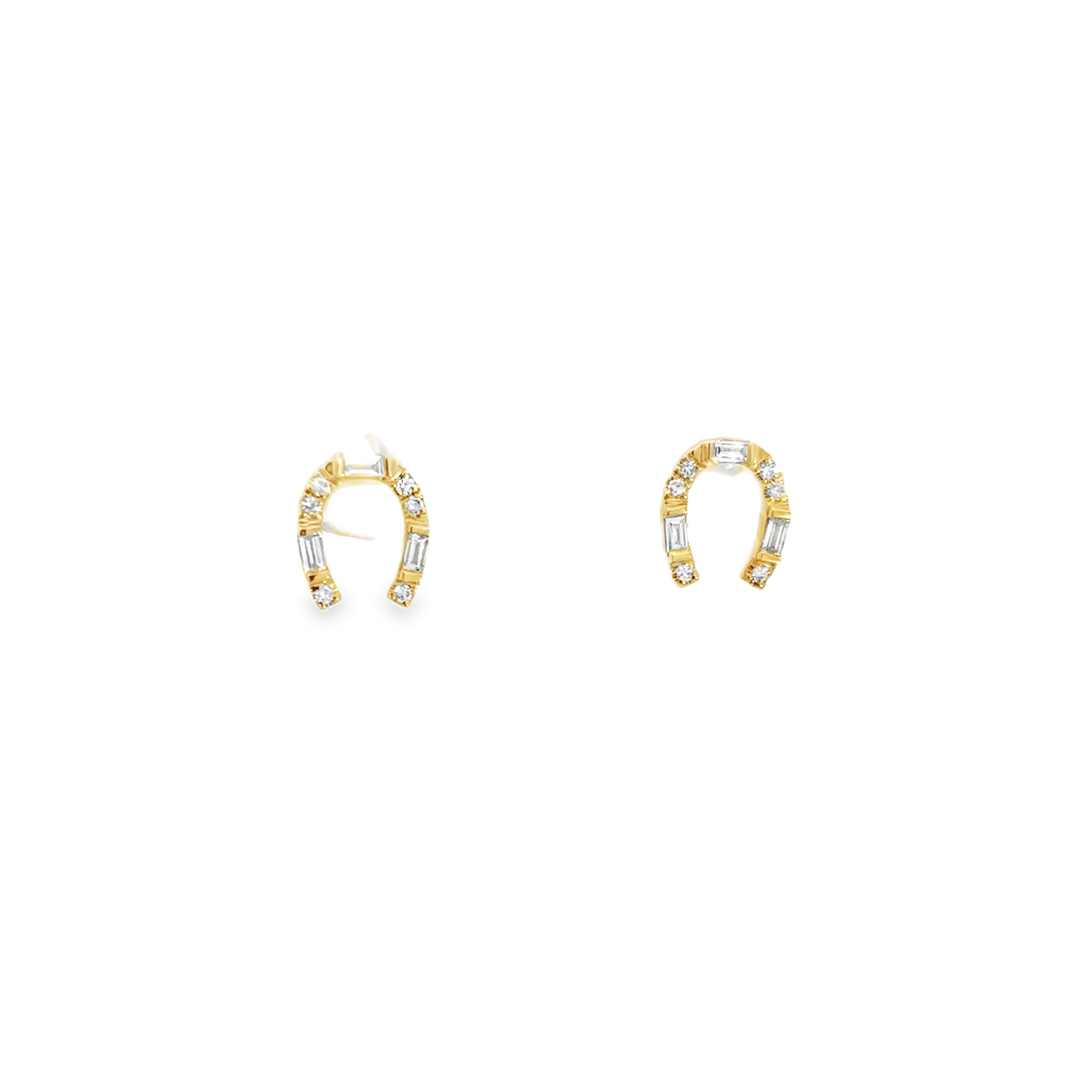 DIAMOND HORSESHOE EARRINGS SET IN 14K YELLOW GOLD