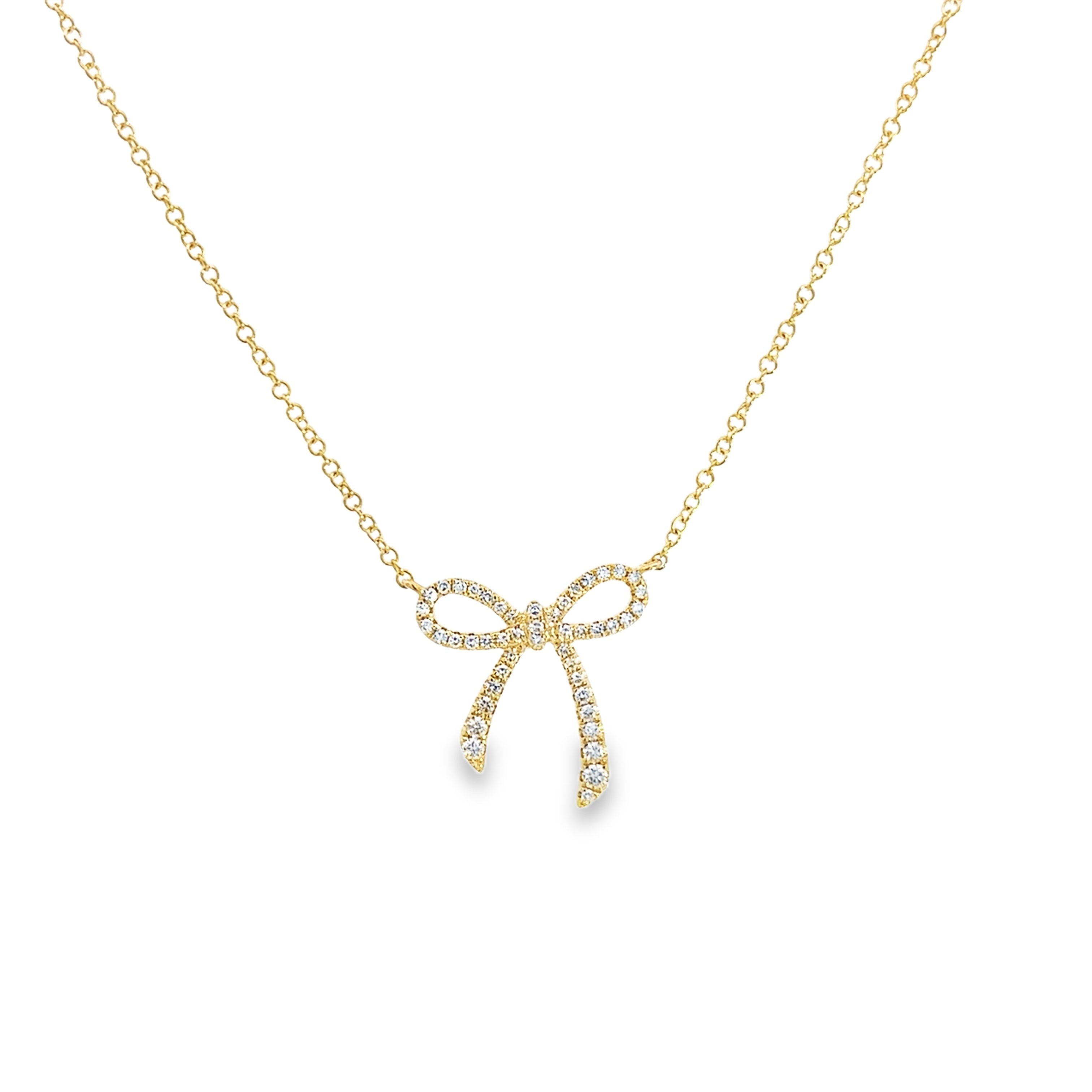 DIAMOND BOW NECKLACE SET IN 14K YELLOW GOLD