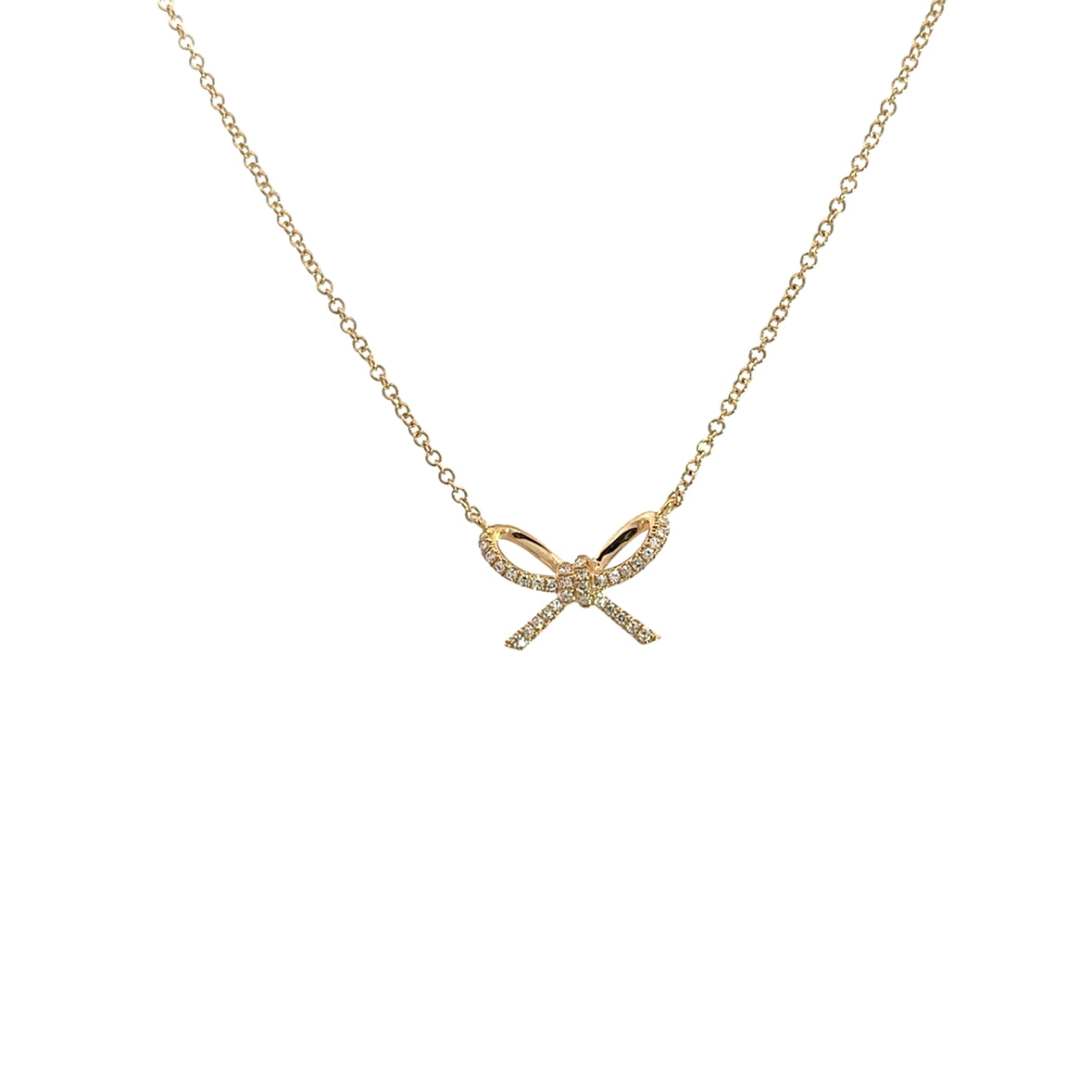 MEDIUM DIAMOND BOW NECKLACE SET IN 14K YELLOW GOLD