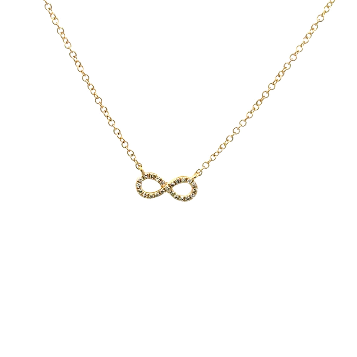 DIAMOND PAVÉ INFINITY NECKLACE SET IN 14K YELLOW GOLD