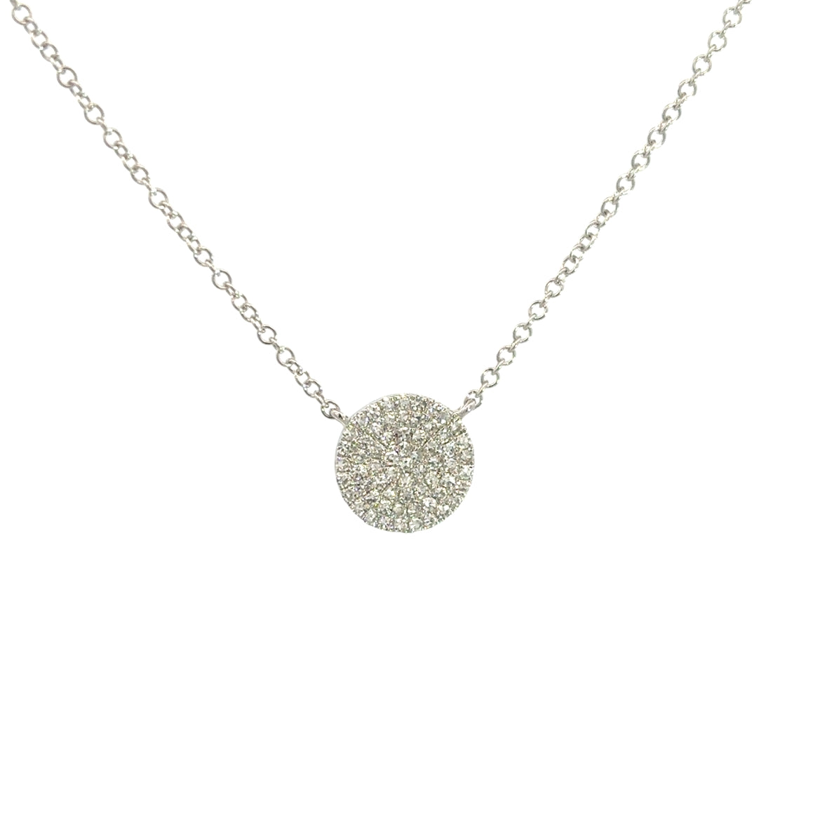 DIAMOND PAVÉ ROUND PENDANT NECKLACE SET IN 14K WHITE GOLD