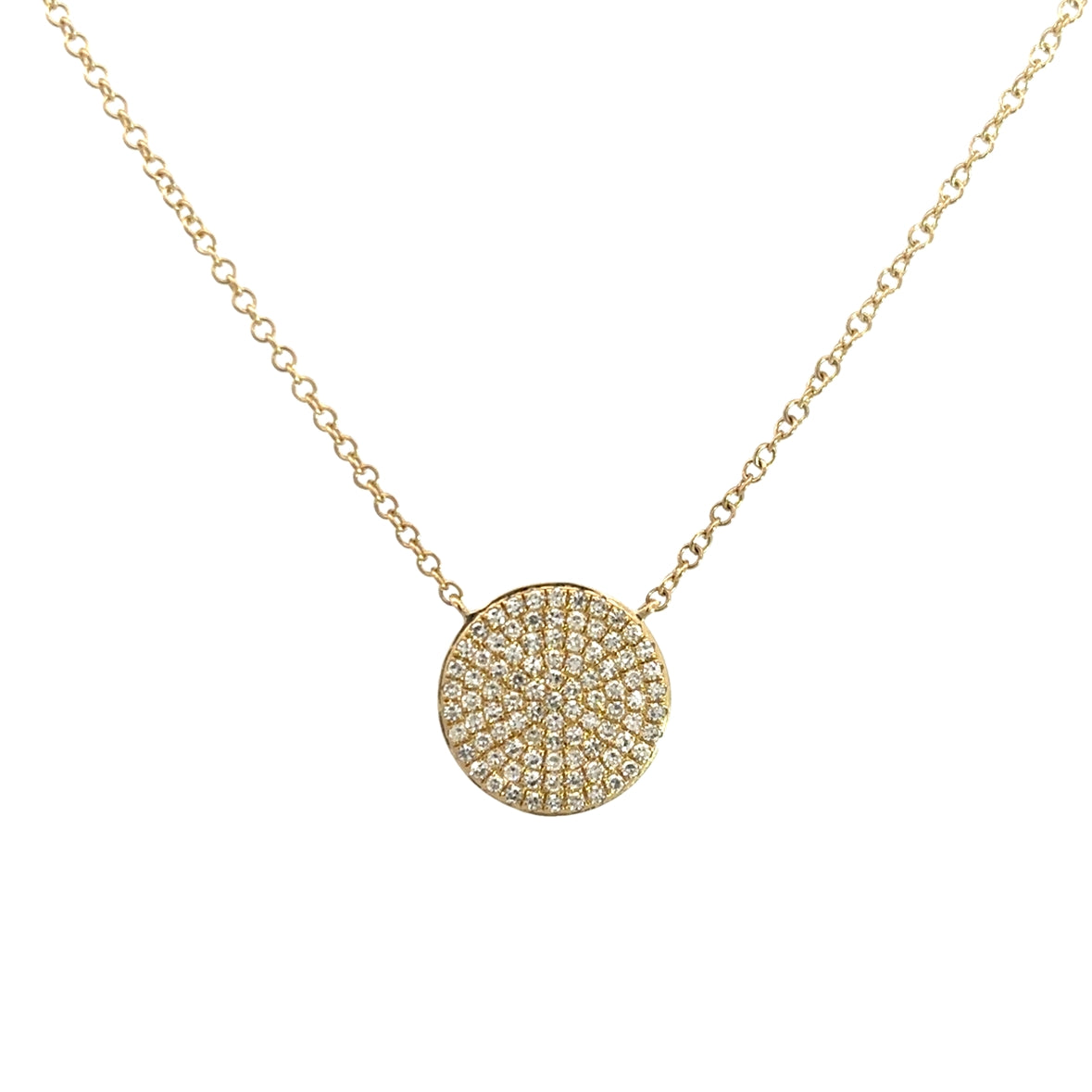 DIAMOND PAVÉ ROUND PENDANT NECKLACE SET IN 14K YELLOW GOLD