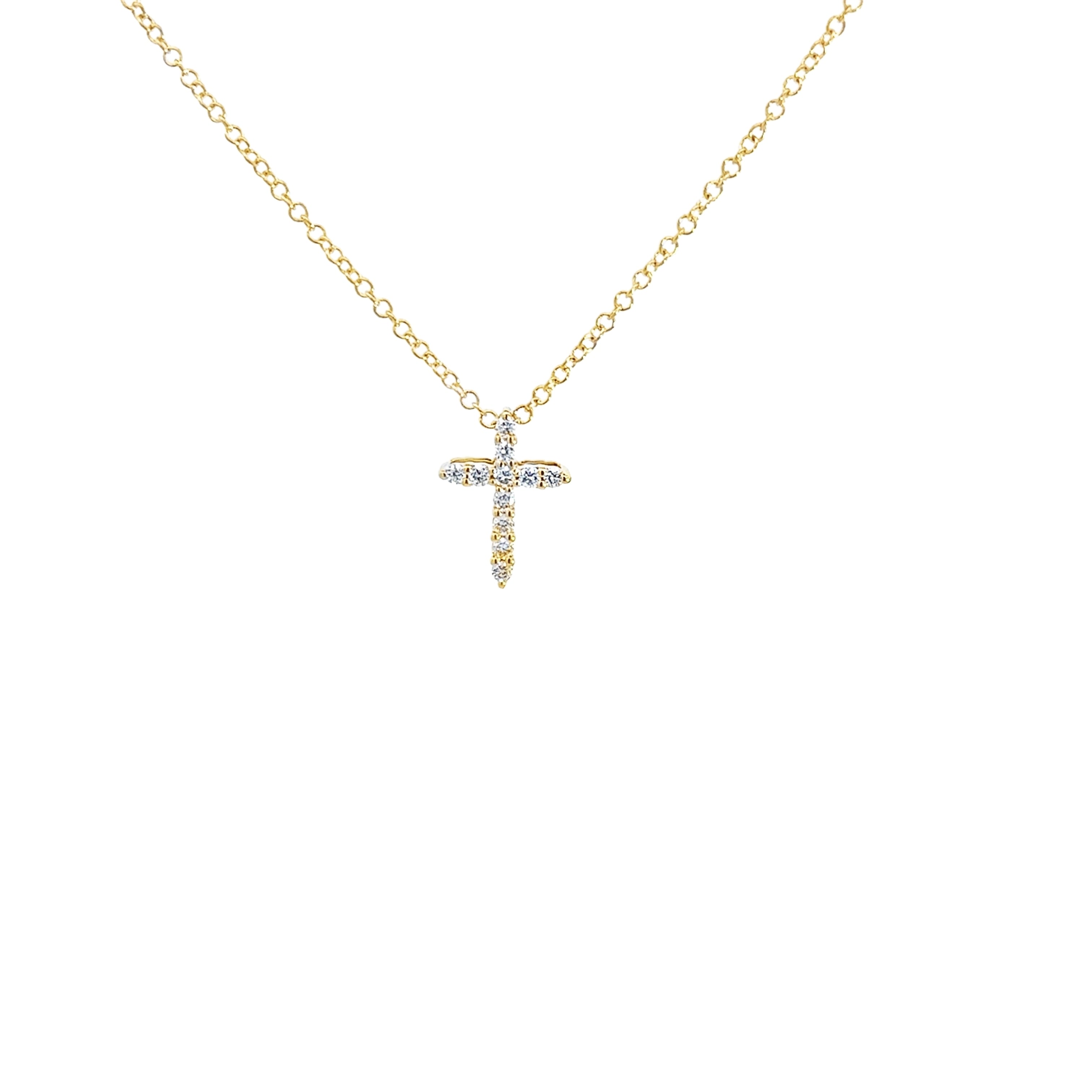 DIAMOND CROSS NECKLACE SET IN 14K YELLOW GOLD