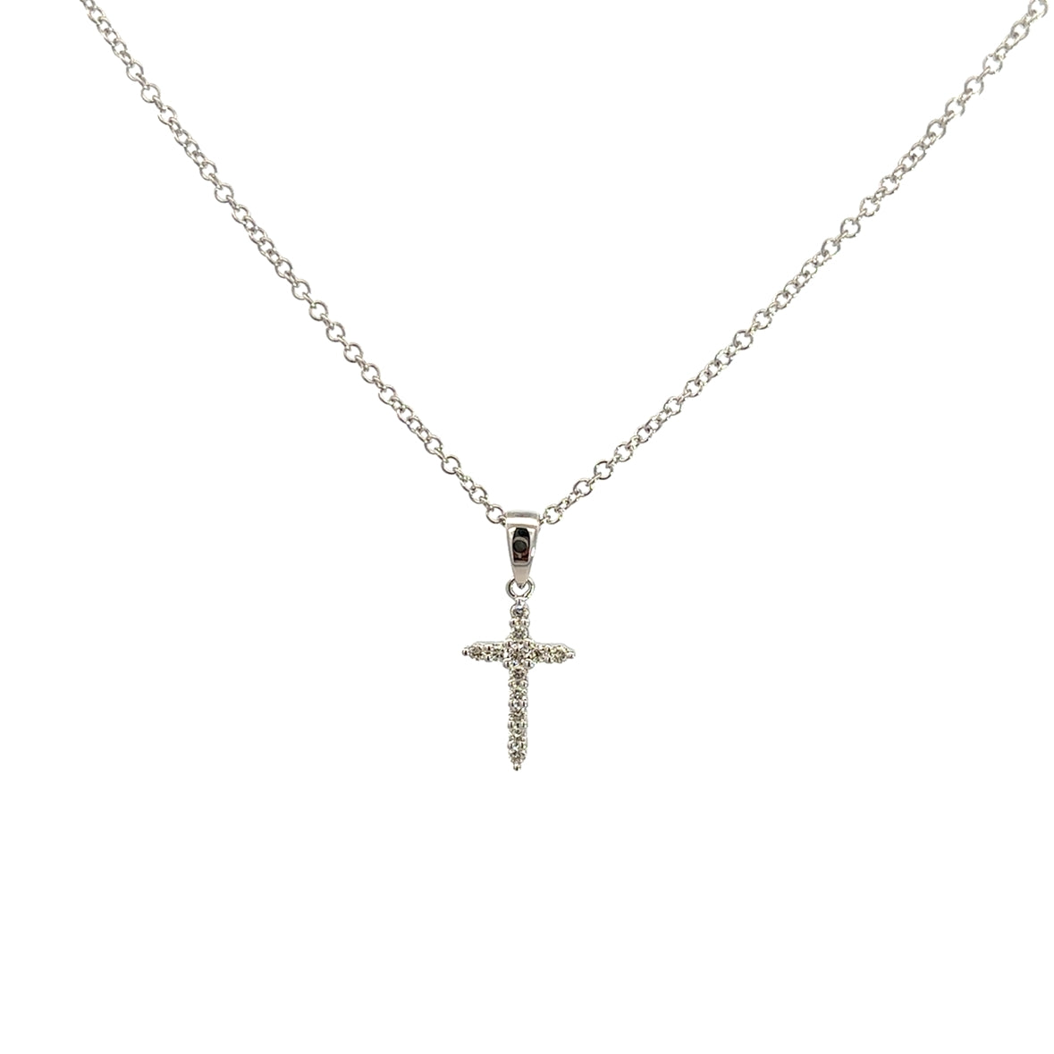 DIAMOND CROSS NECKLACE SET IN 14K WHITE GOLD