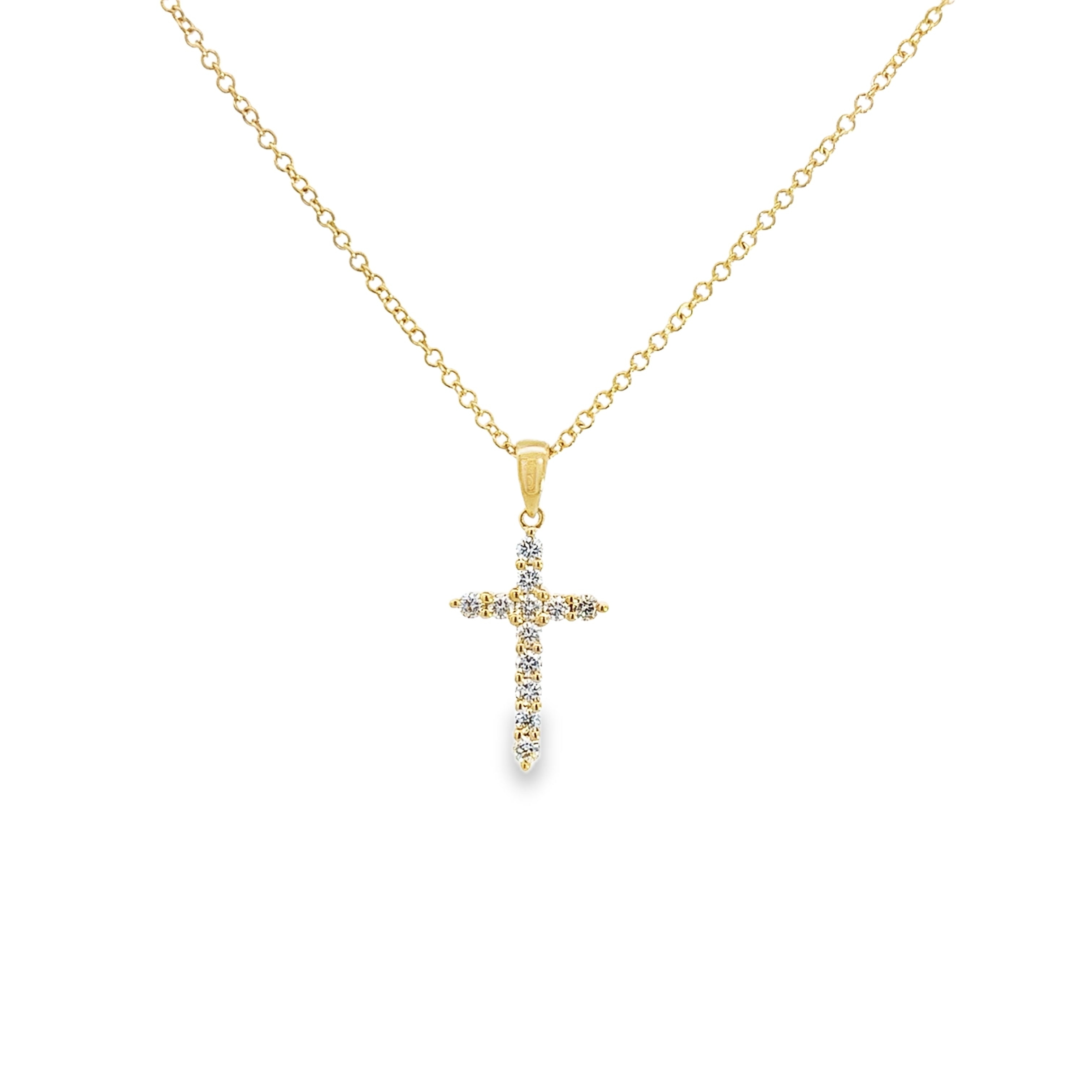 DIAMOND CROSS NECKLACE SET IN 14K YELLOW GOLD