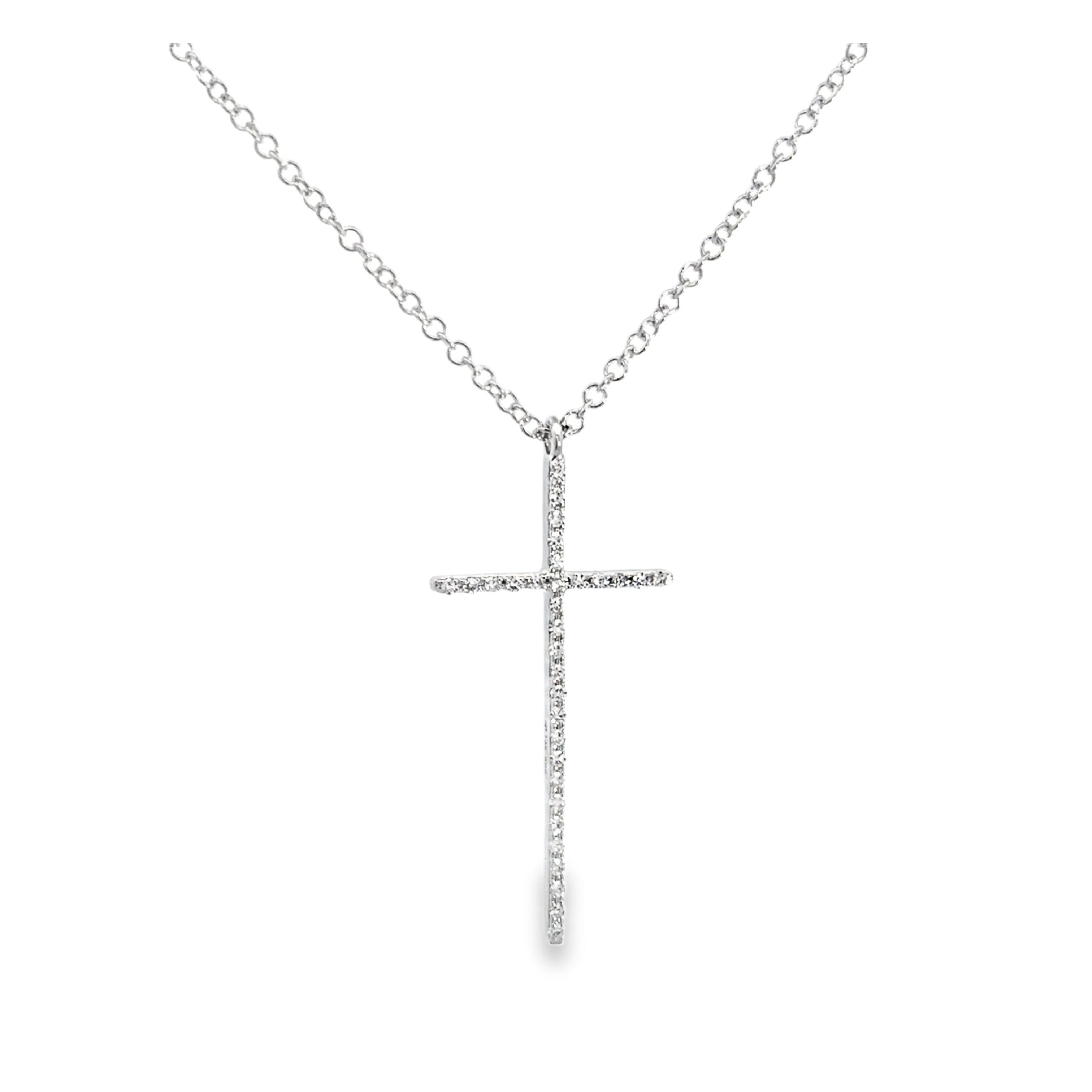 DIAMOND CROSS NECKLACE SET IN 14K WHITE GOLD