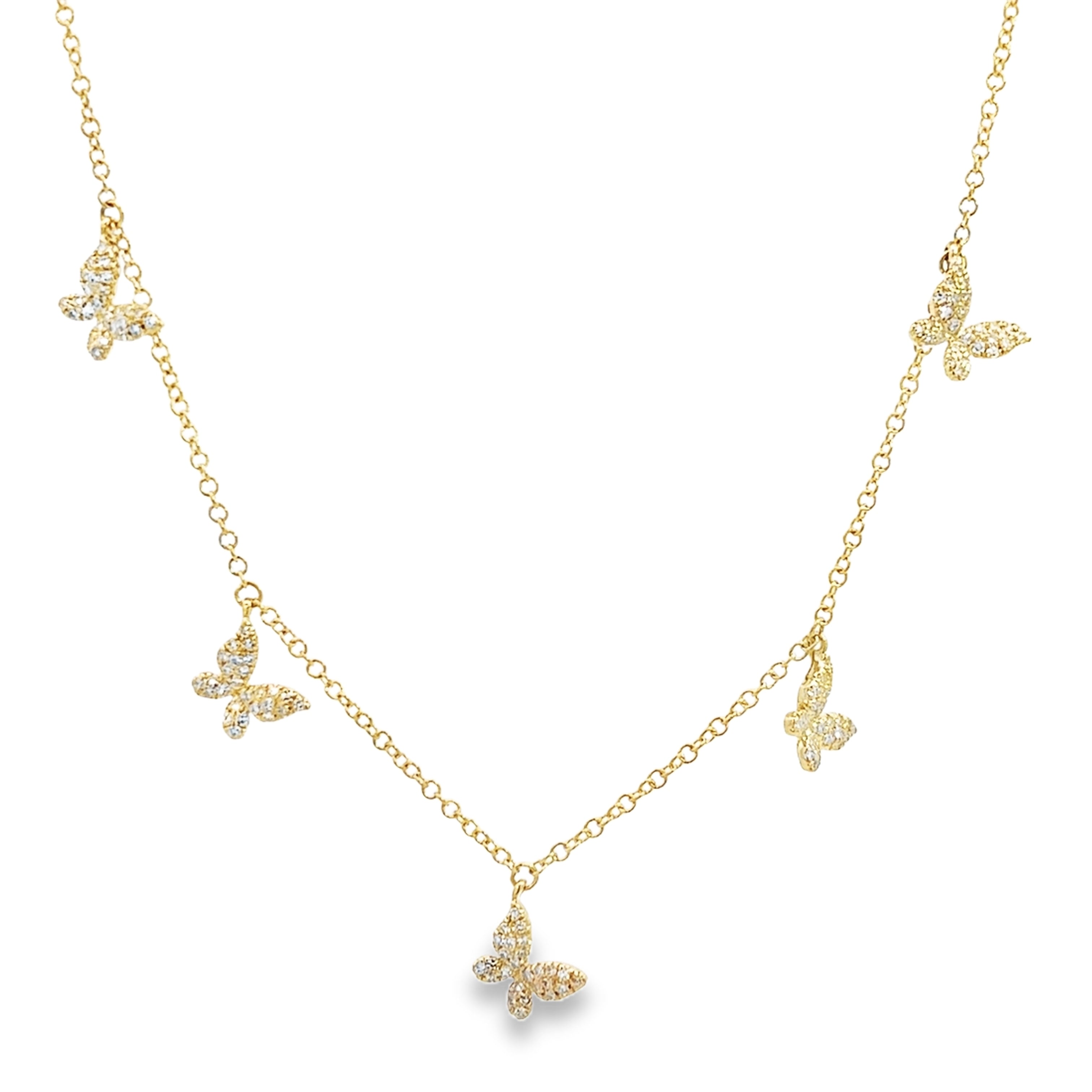 DIAMOND BUTTERFLIES NECKLACE SET IN 14K YELLOW GOLD