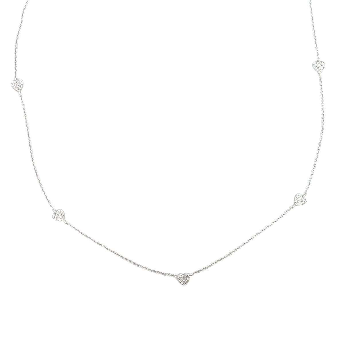 DIAMOND MINI HEARTS NECKLACE SET IN 14K WHITE GOLD