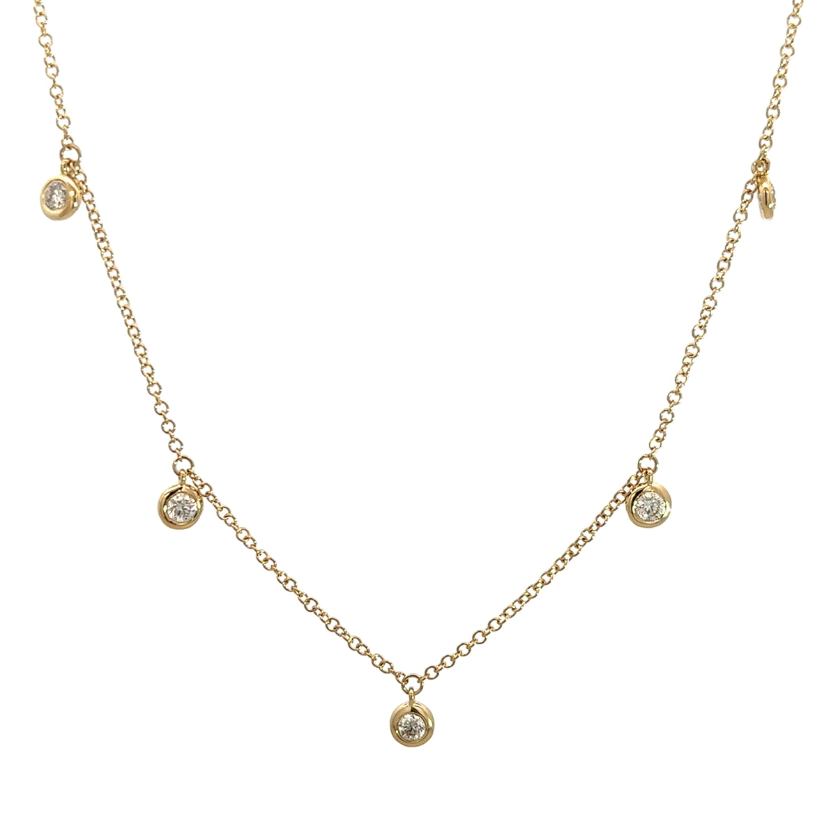 DIAMOND BEZEL NECKLACE SET IN 14K YELLOW GOLD