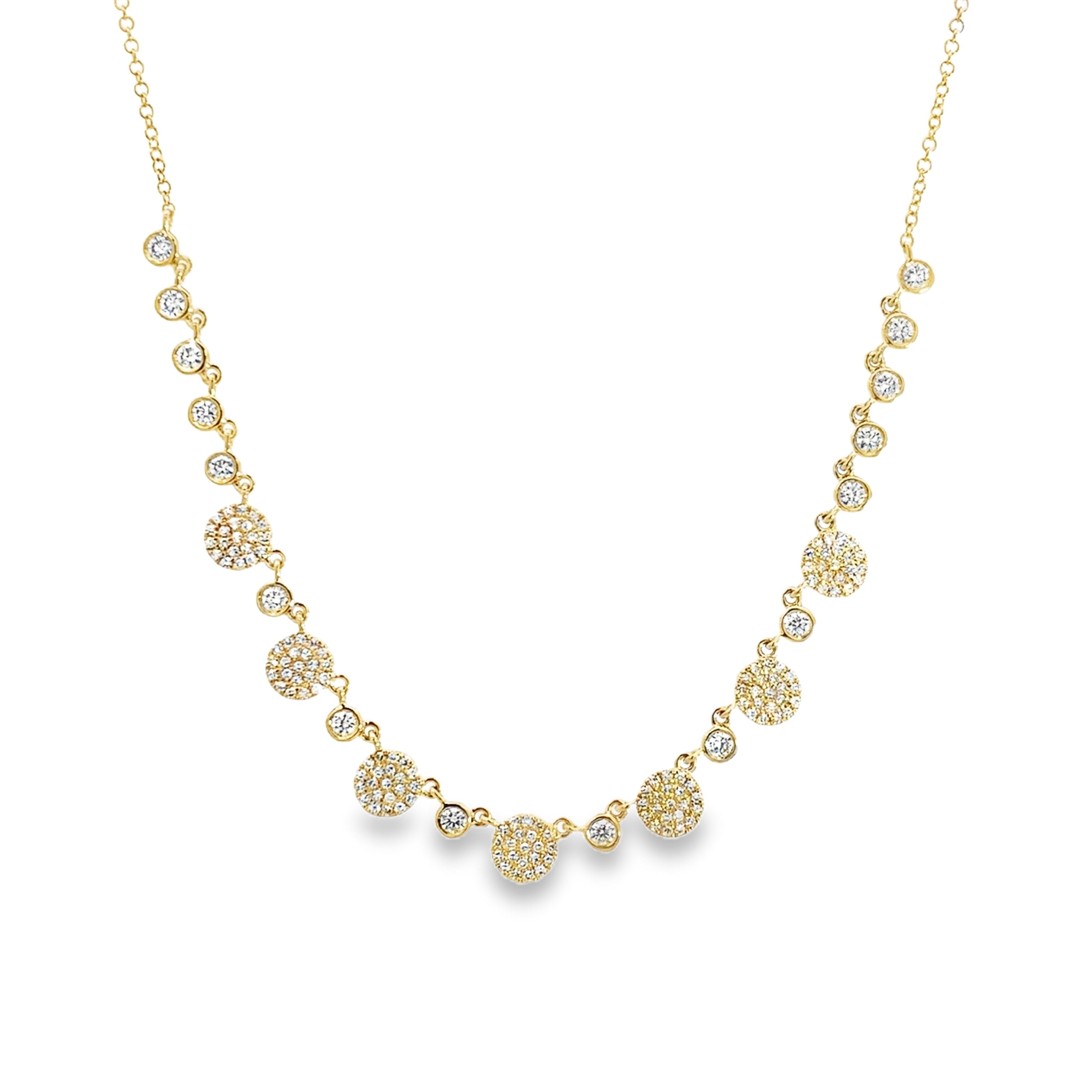 DIAMOND PAVÉ ROUND COINS NECKLACE SET IN 14K YELLOW GOLD