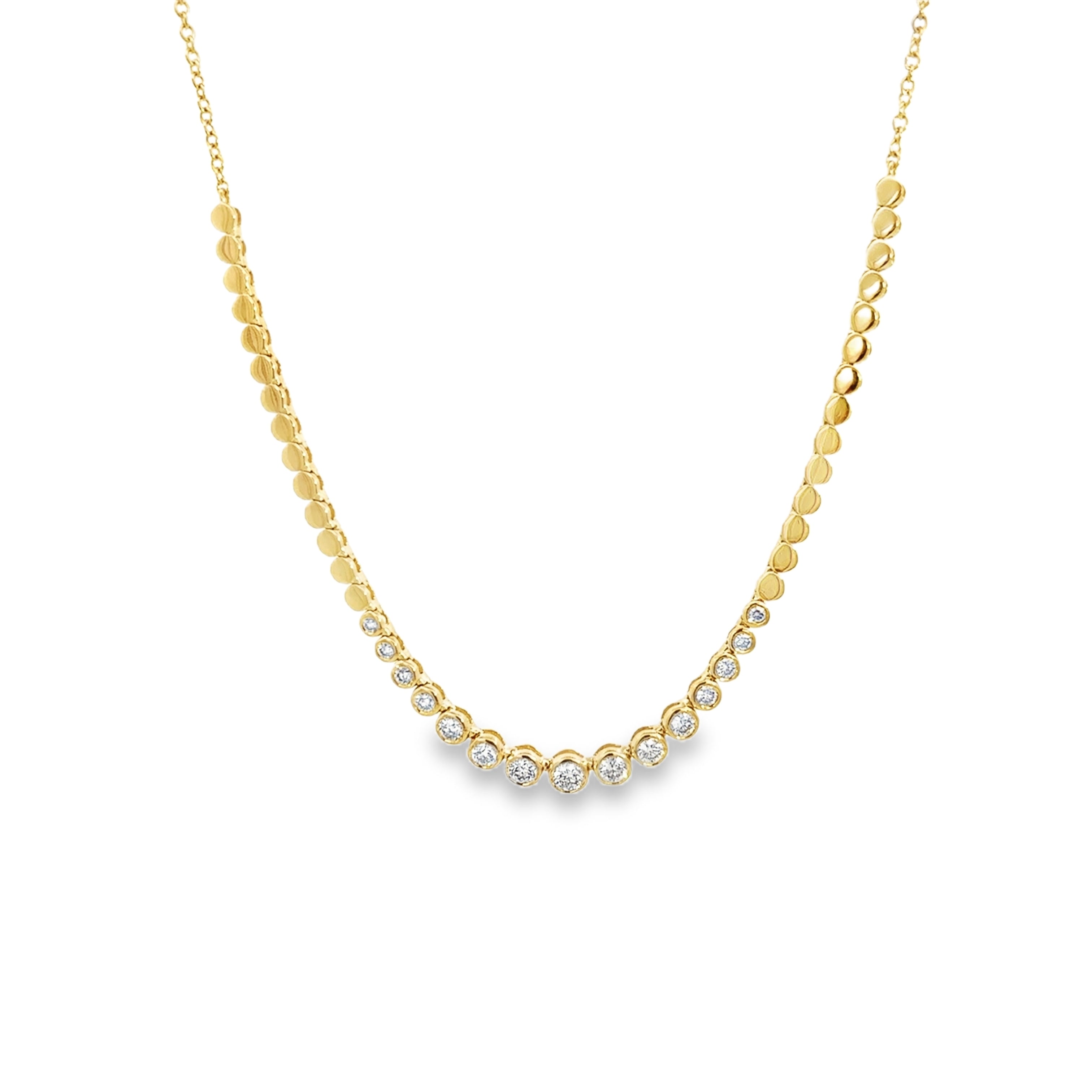 DIAMOND BEZEL AND BEADS NECKLACE SET IN 14K YELLOW GOLD