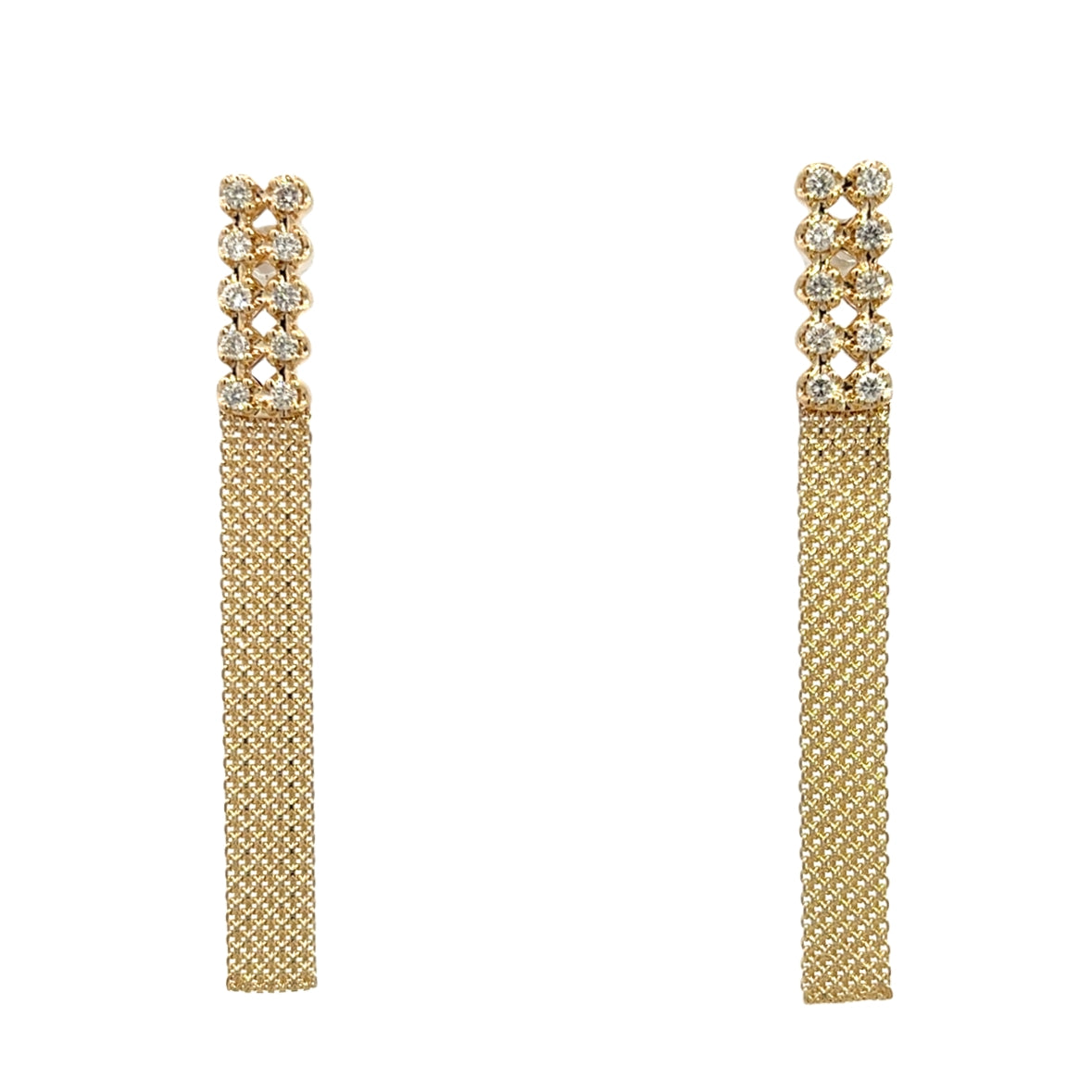 DIAMOND BARS ON MESH EARRINGS SET IN 14K YELLOW GOLD