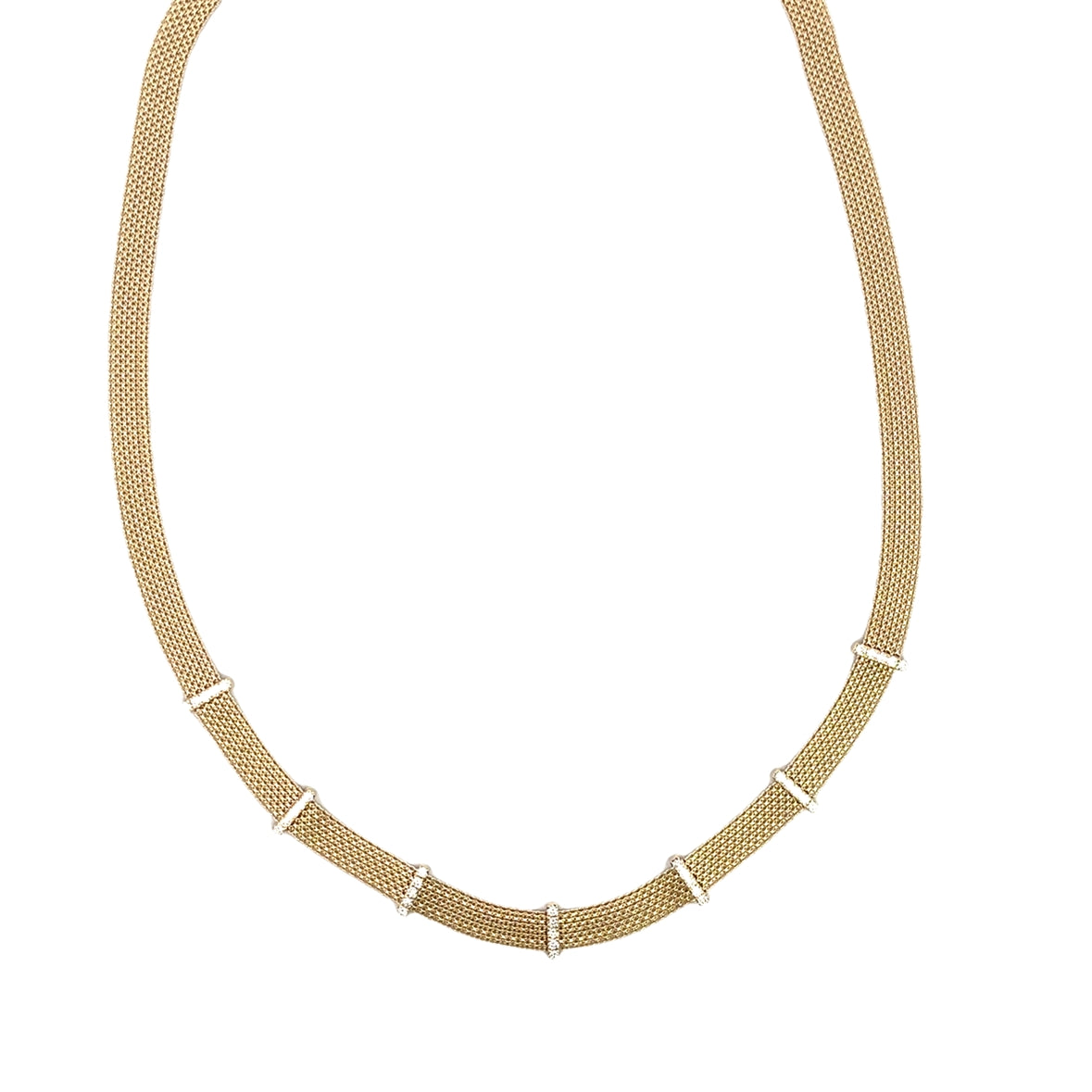 DIAMOND BARS ON MESH NECKLACE SET IN 14K YELLOW GOLD