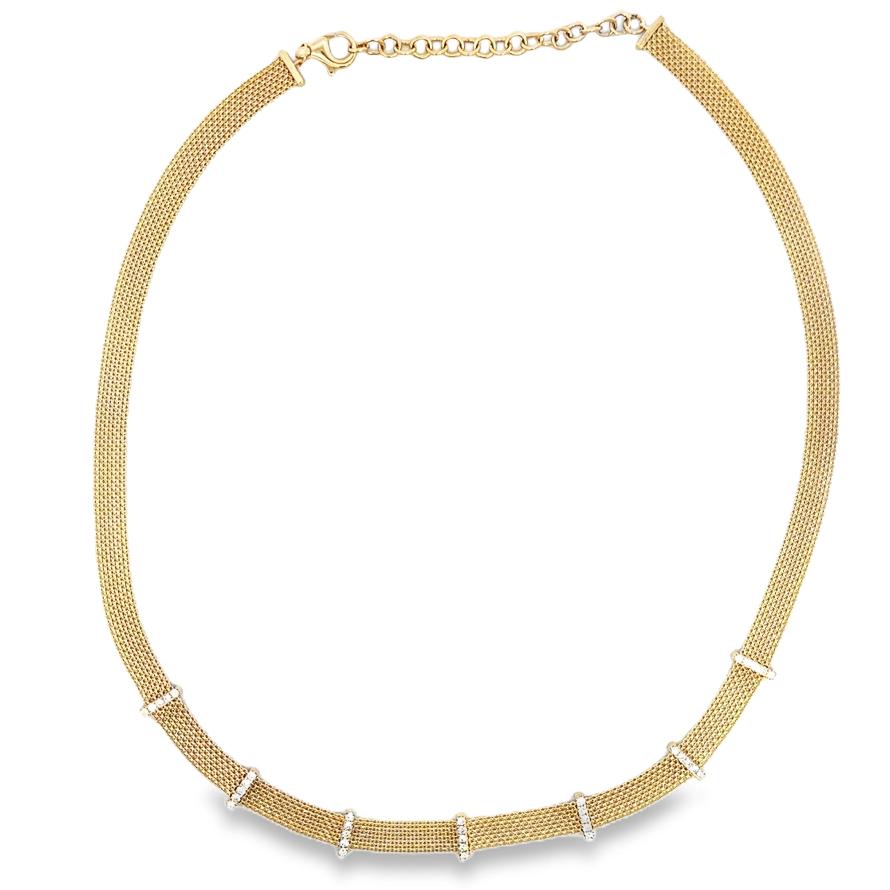 DIAMOND BARS ON MESH NECKLACE SET IN 14K YELLOW GOLD