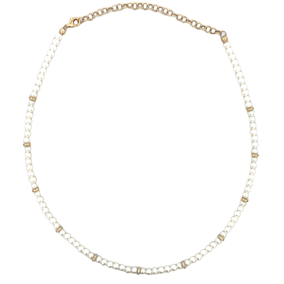 DIAMOND AND PEARL TENNIS NECKLACE SET IN 14K YELLOW GOLD