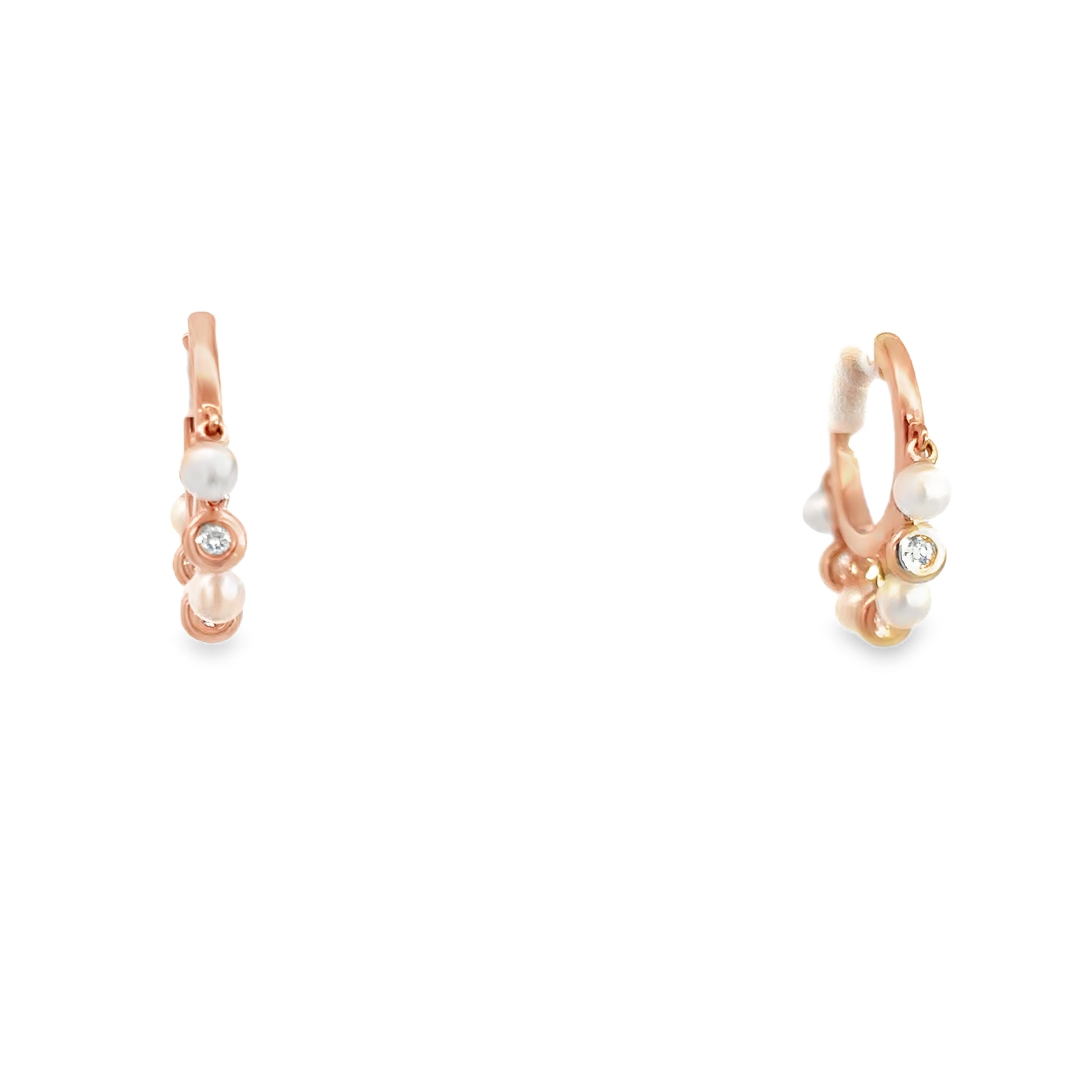 DIAMOND AND PEARL HUGGIES SET IN 14K ROSE GOLD