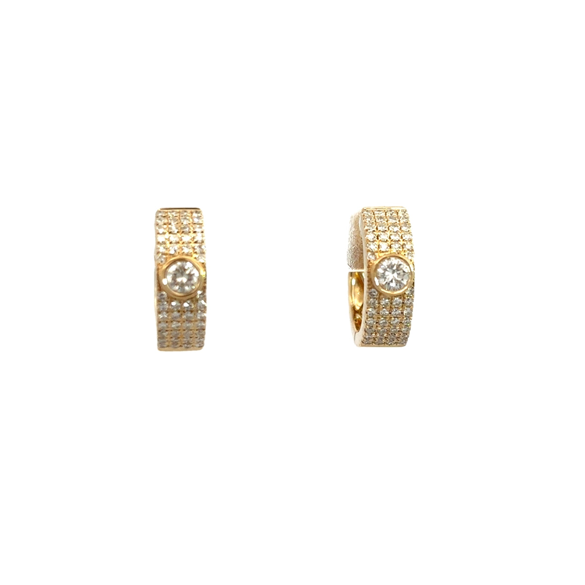 DIAMOND SEMI PAVÉ HUGGIES WITH DIAMOND BEZEL SET IN 14K YELLOW GOLD