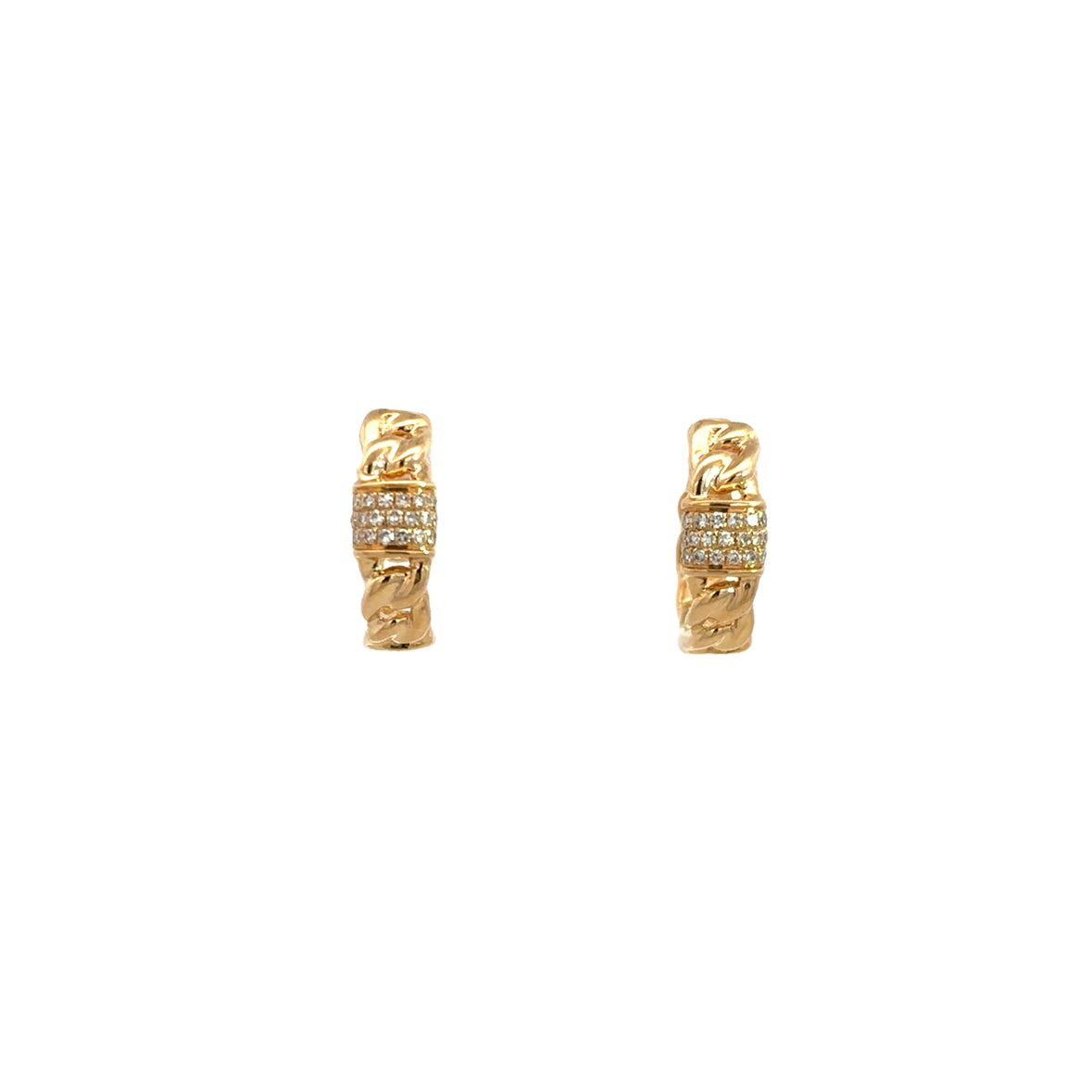 DIAMOND LINK HUGGIES SET IN 14K YELLOW GOLD