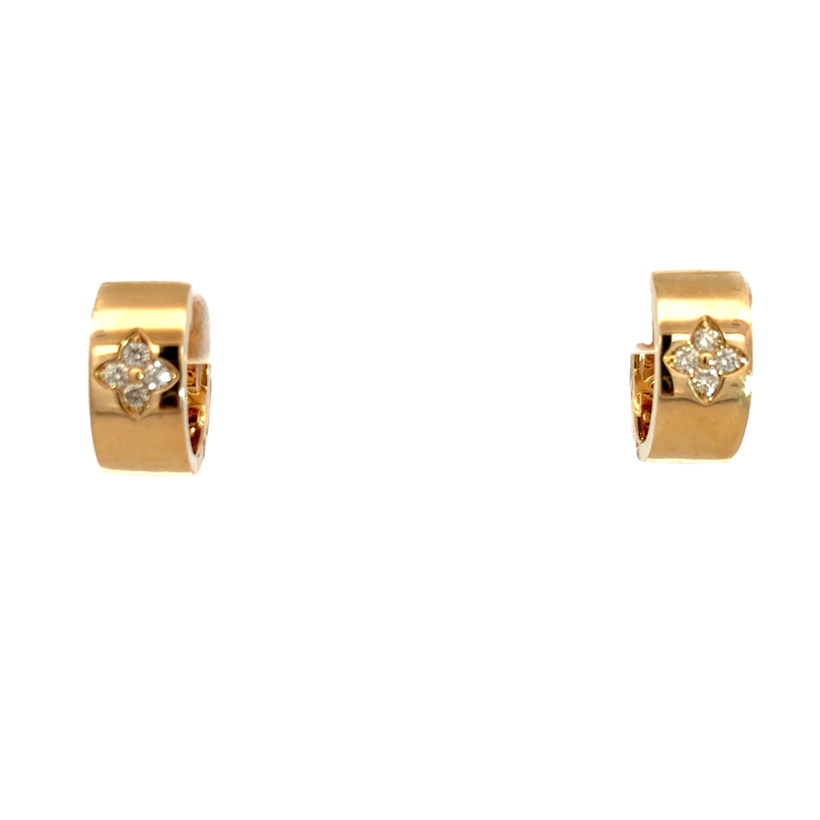 DIAMOND CLOVER ON CLASSIC HUGGIES SET IN 14K YELLOW GOLD