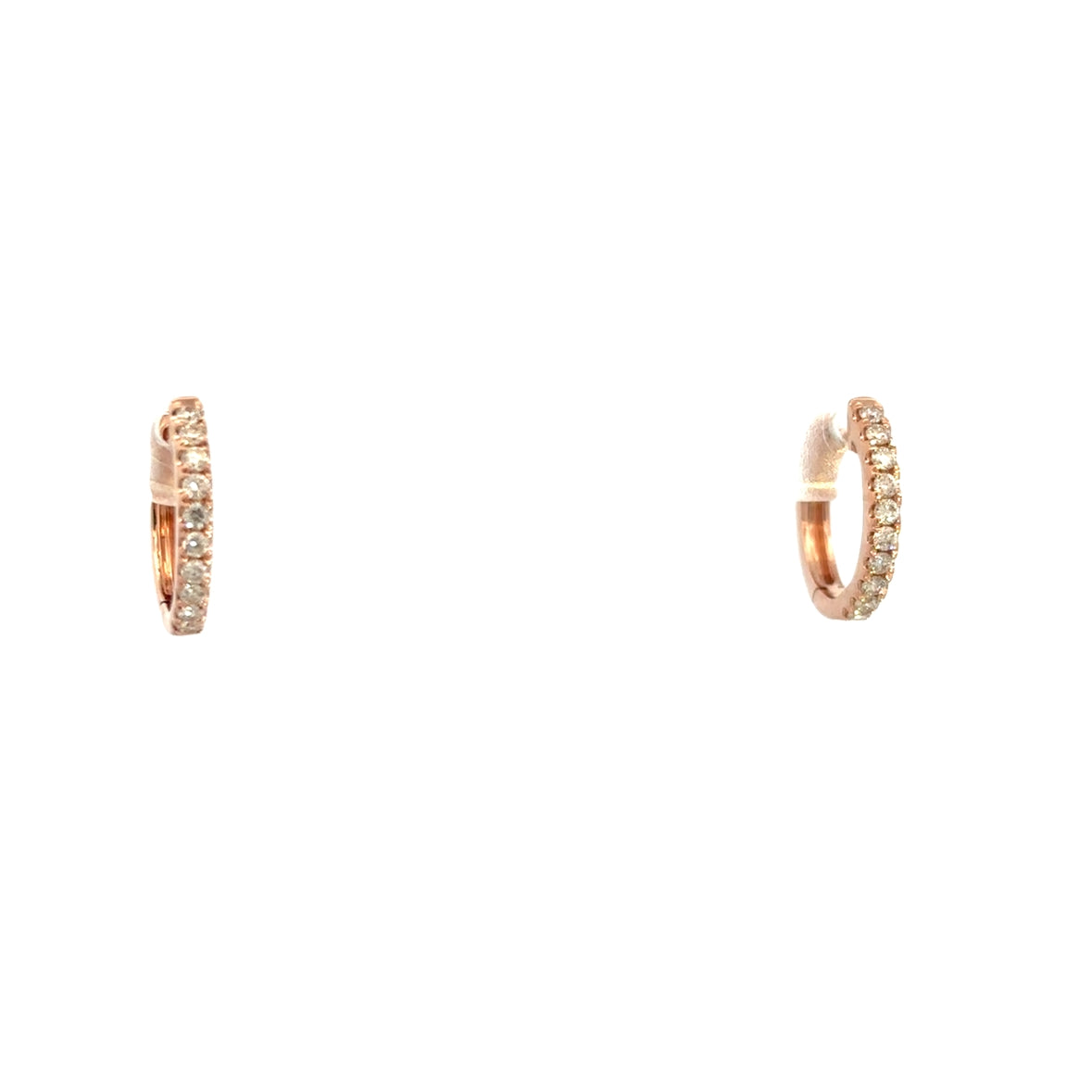 DIAMOND SEMI PAVÉ HUGGIES SET IN 14K ROSE GOLD