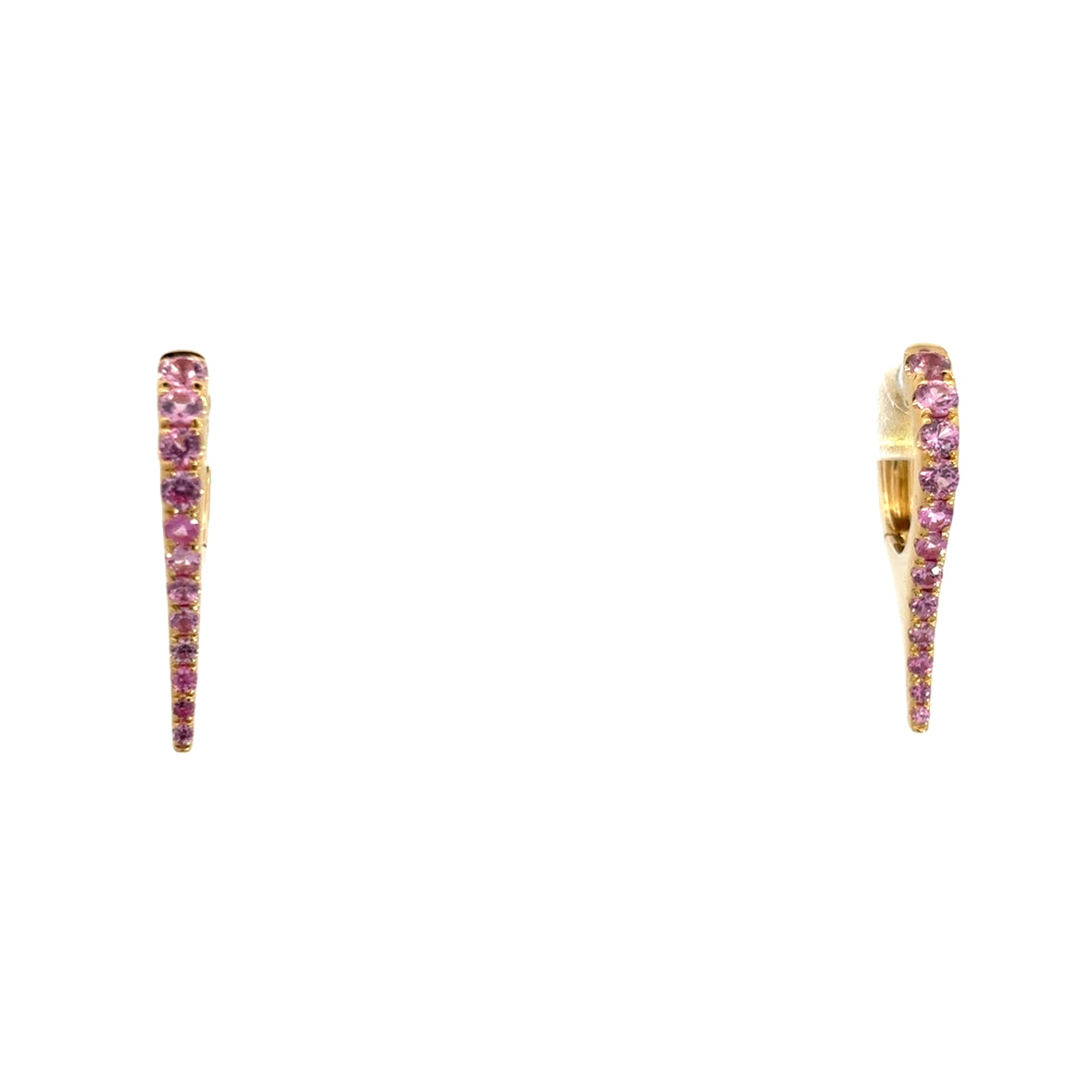 PINK SAPPHIRE LONG POINTY EARRINGS SET IN 14K YELLOW GOLD