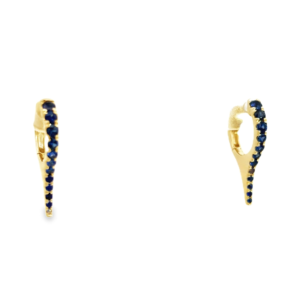 BLUE SAPPHIRE LONG POINT EARRINGS SET IN 14K YELLOW GOLD