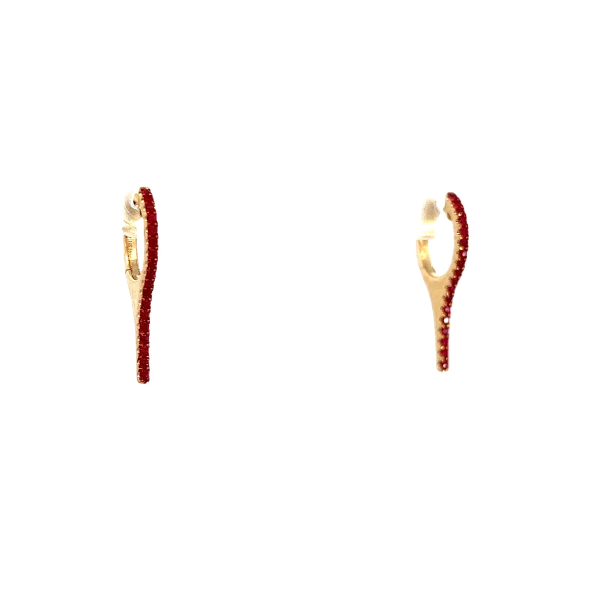 RUBY LONG POINTY EARRINGS SET IN 14K YELLOW GOLD