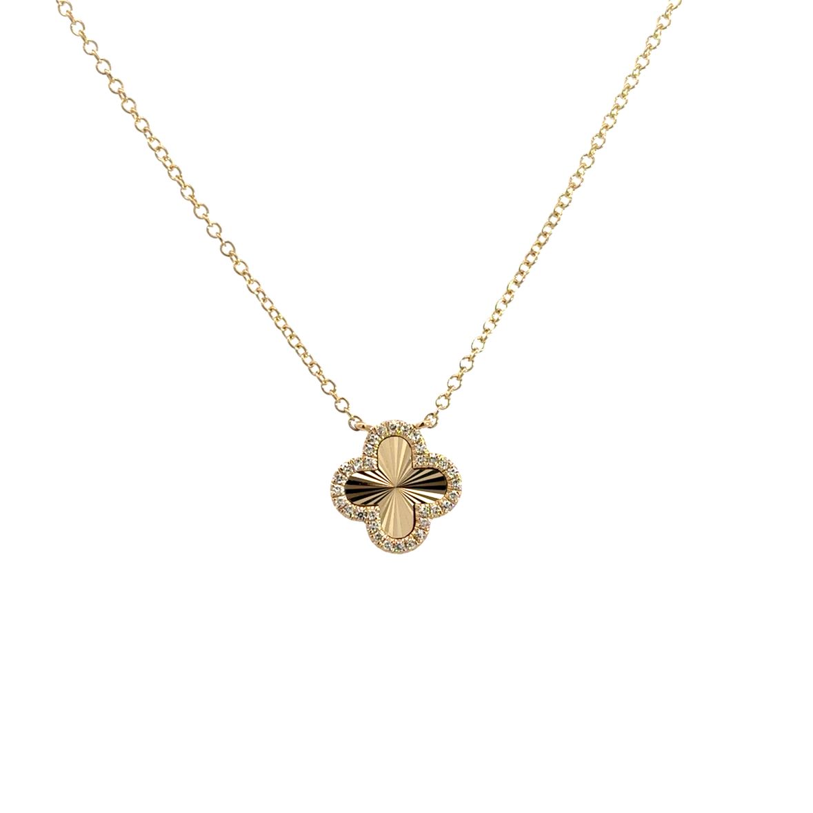 DIAMOND SMALL CLOVER NECKLACE SET IN 14K YELLOW GOLD