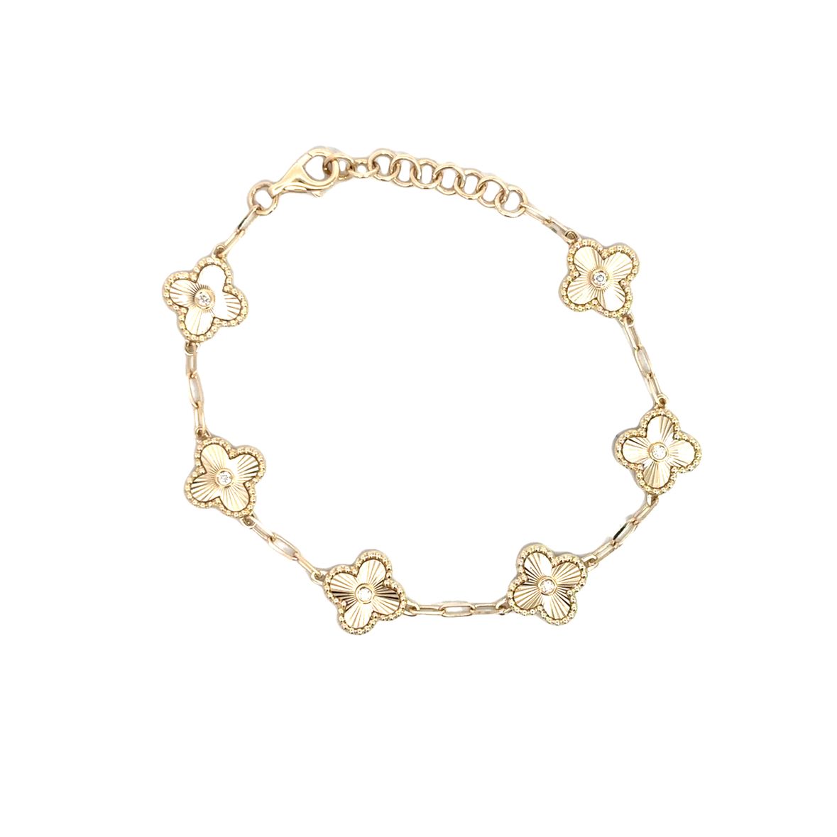 DIAMOND CLOVERS BRACELET SET IN 14K YELLOW GOLD