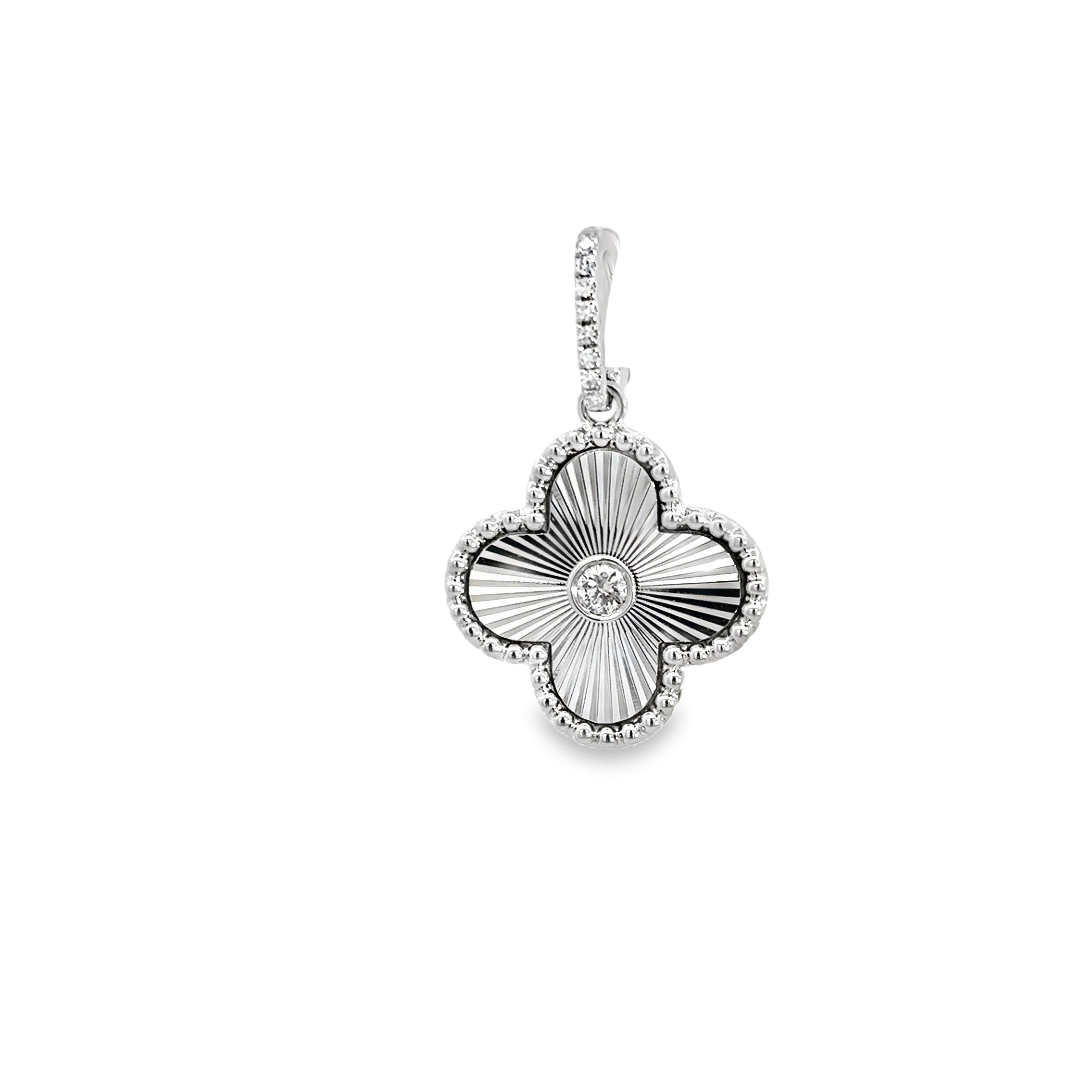 TEXTURED CLOVER WITH DIAMOND ACCENT CHARM SET IN 14K WHITE GOLD