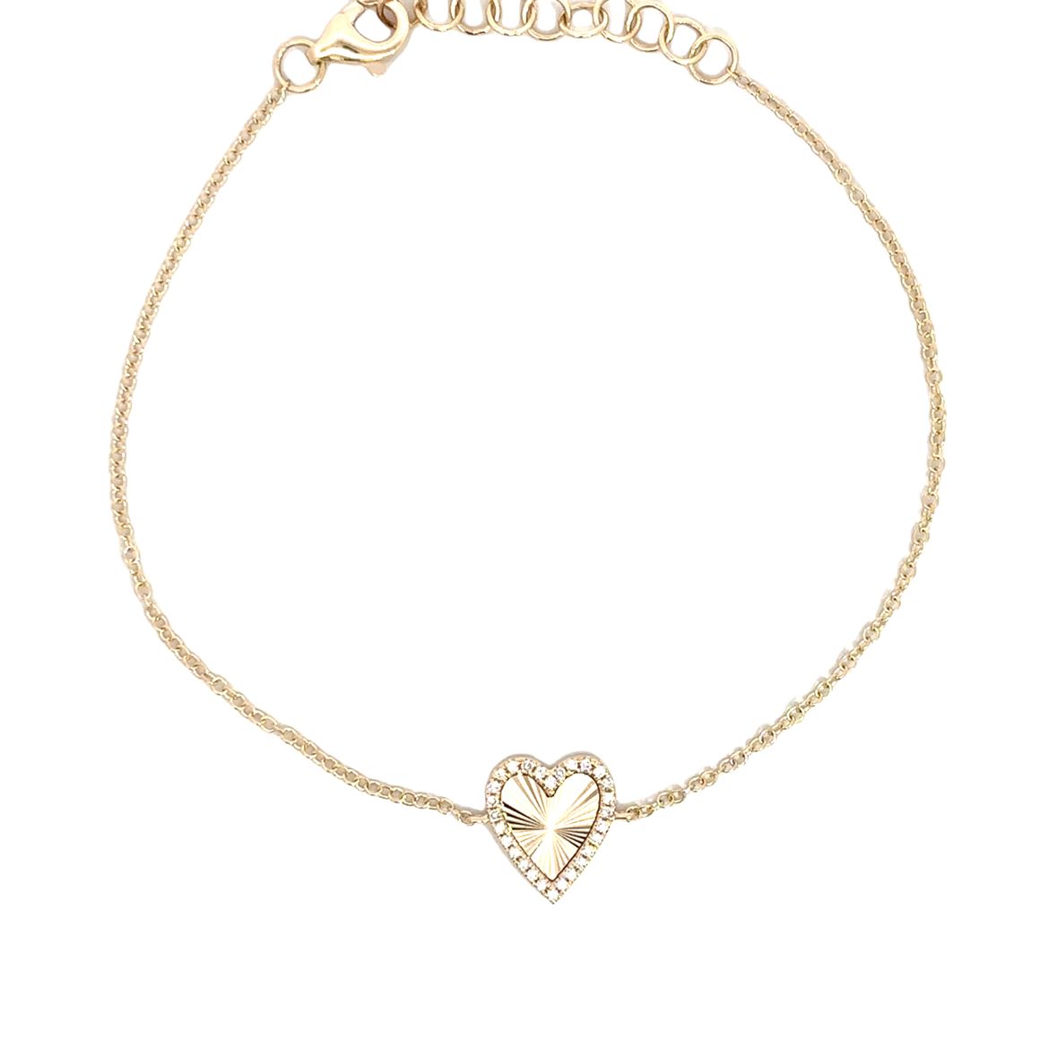 TEXTURED HEART WITH DIAMOND HALO BRACELET SET IN 14K YELLOW GOLD