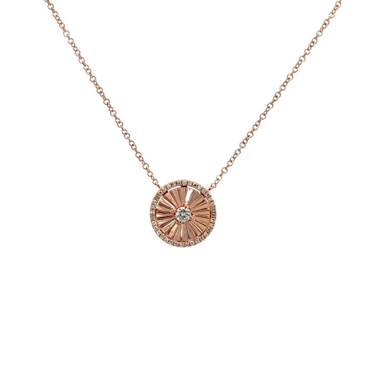 TEXTURED COIN WITH DIAMOND ACCENT NECKLACE SET IN 14K ROSE GOLD