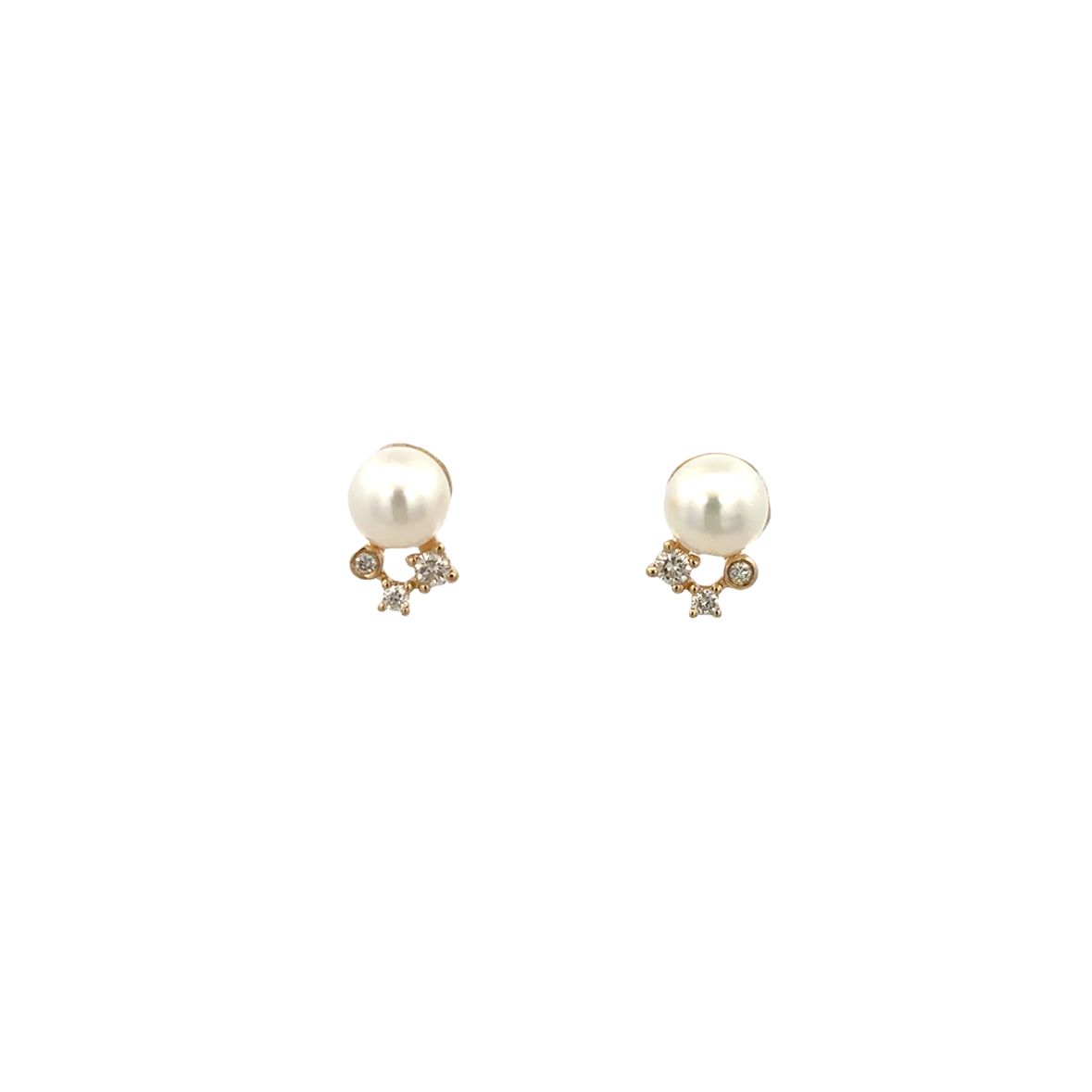 DIAMOND AND PEARL EARRINGS SET IN 14K YELLOW GOLD