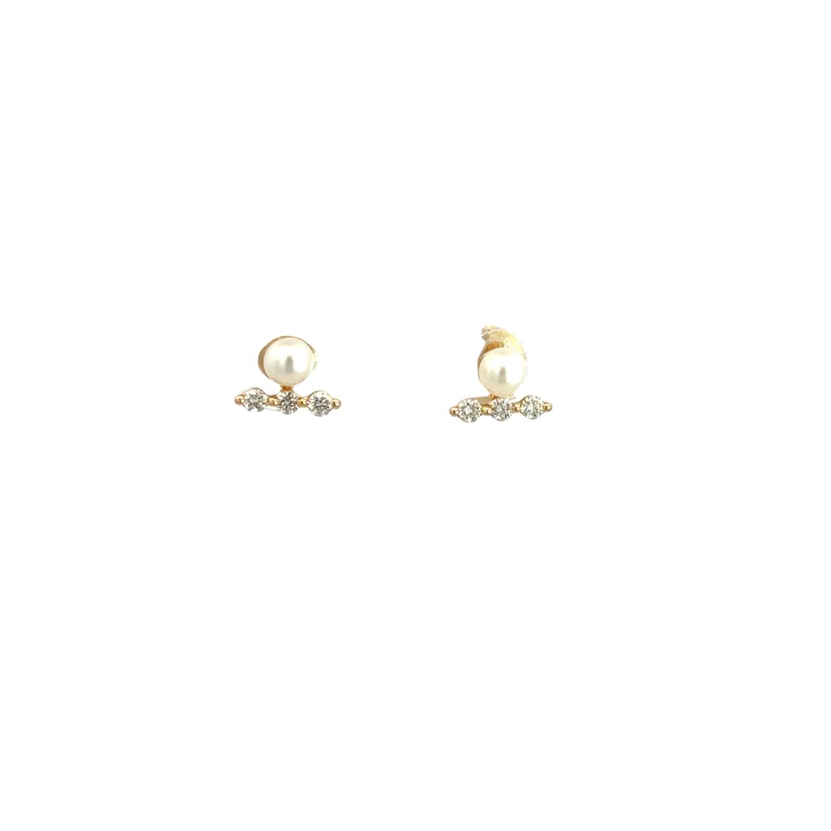 DIAMOND BAR IN PEARL EARRINGS SET IN 14K YELLOW GOLD