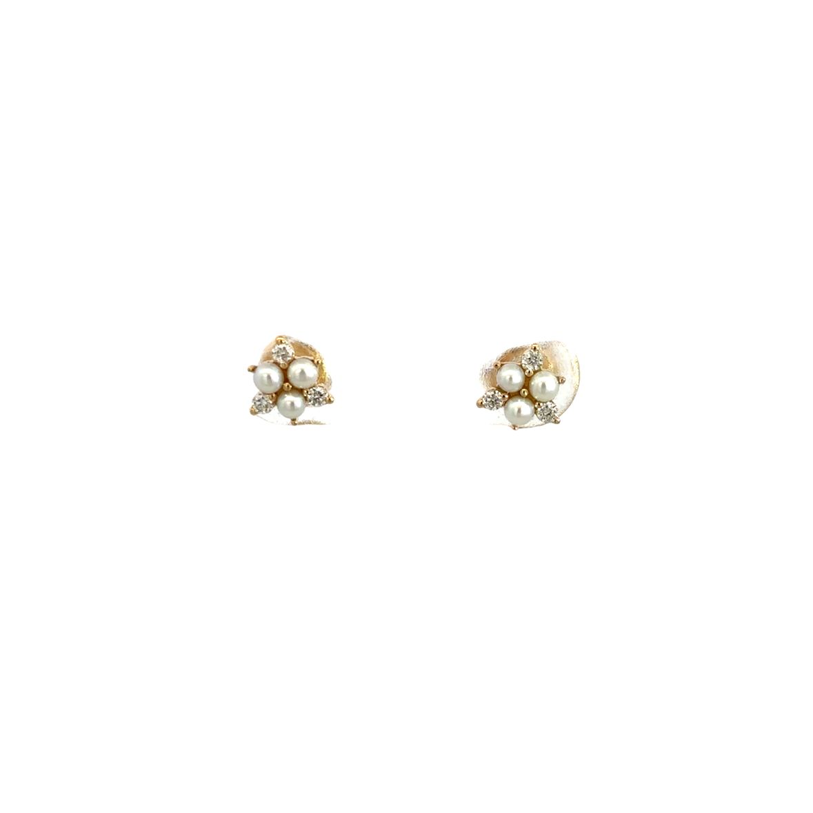 PEARL AND DIAMOND FLOWER EARRINGS SET IN 14K YELLOW GOLD