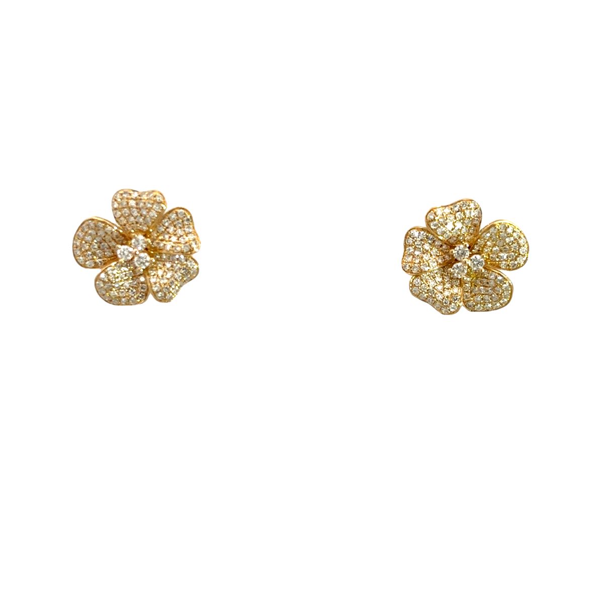 DIAMOND FLOWER EARRINGS SET IN 14K YELLOW GOLD