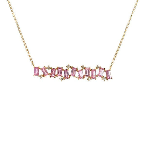 PINK SAPPHIRE NECKLACE WITH DIAMOND ACCENT NECKLACE SET IN 14K YELLOW GOLD