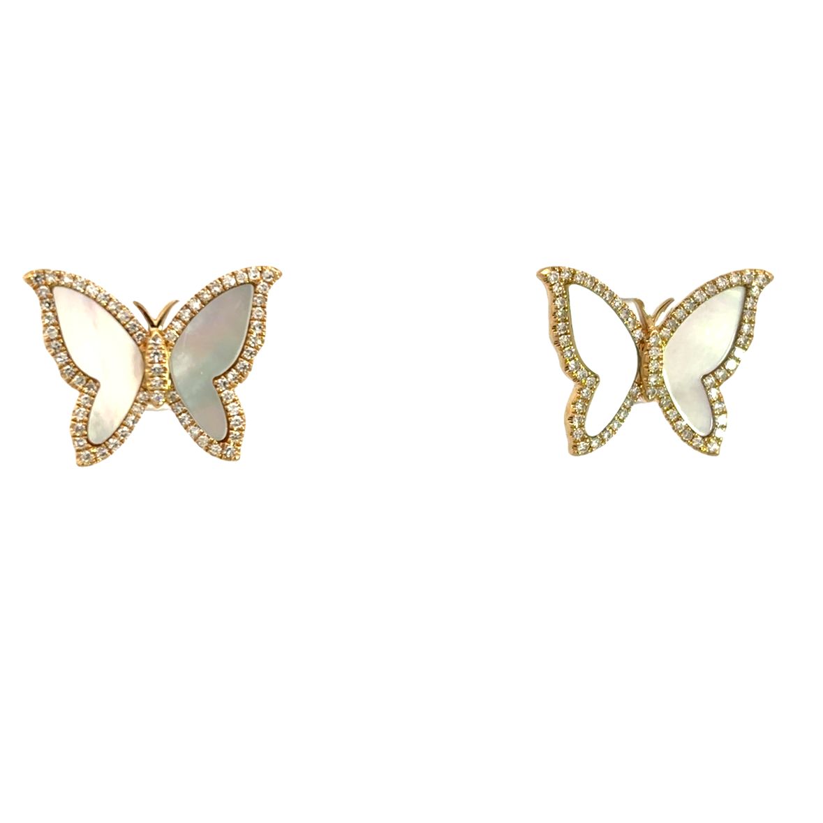 MOTHER OF PEARL BUTTERFLY WITH DIAMOND HALO SET IN 14K YELLOW GOLD