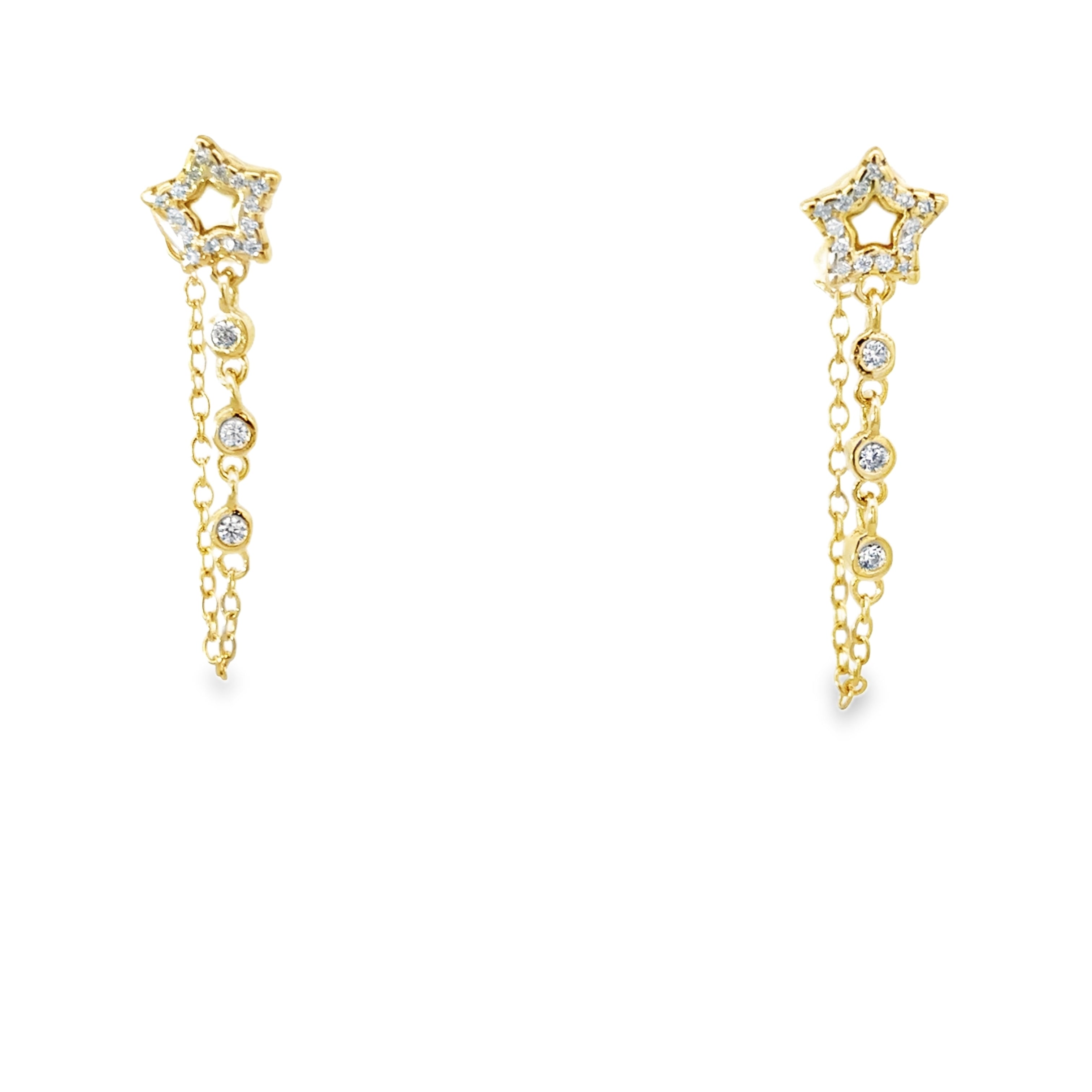 STARS WITH CHAIN EARRINGS IN 925 GOLD PLATED