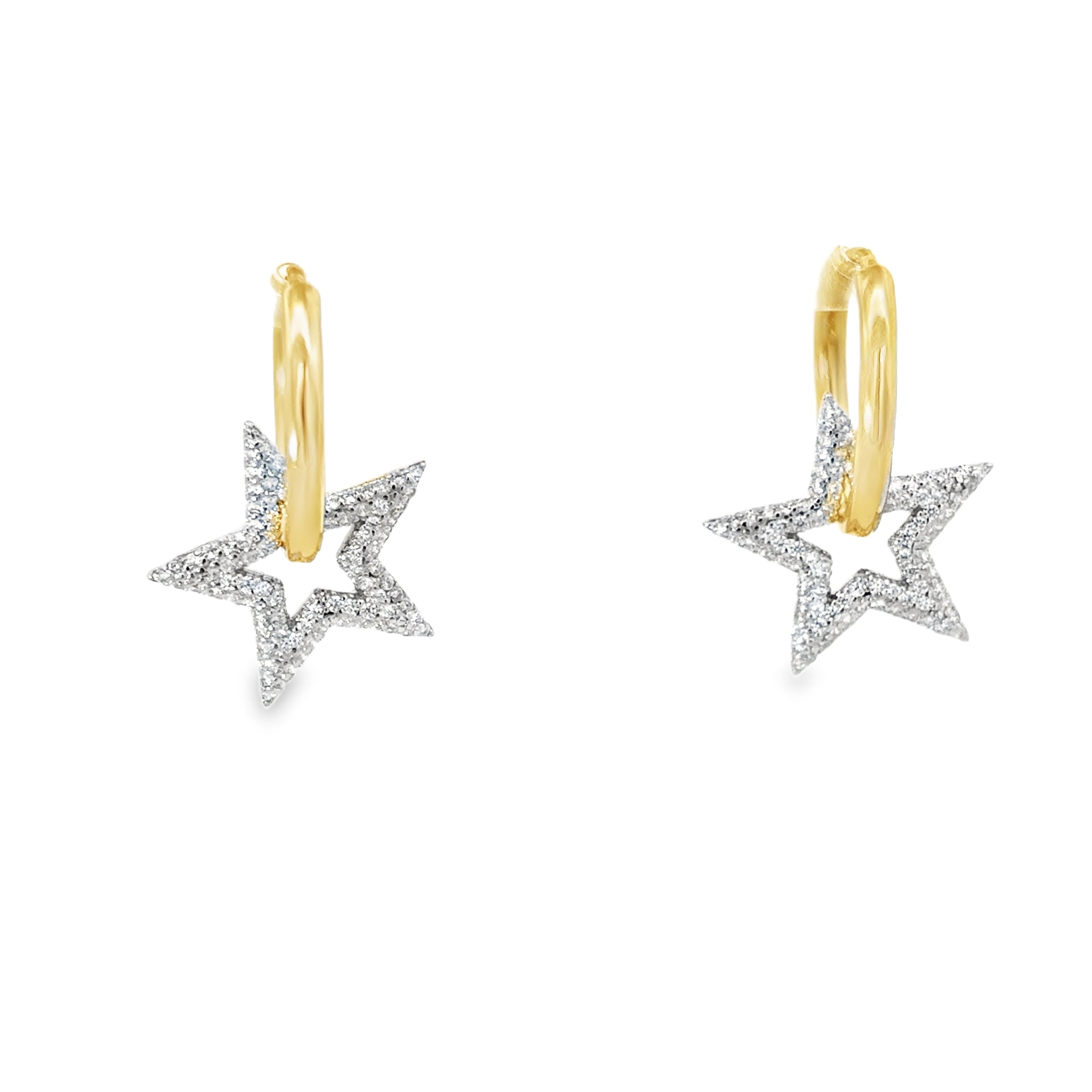 STAR WITH CRYSTALS SET IN 925 SILVER ON A GOLD PLATED HUGGIE