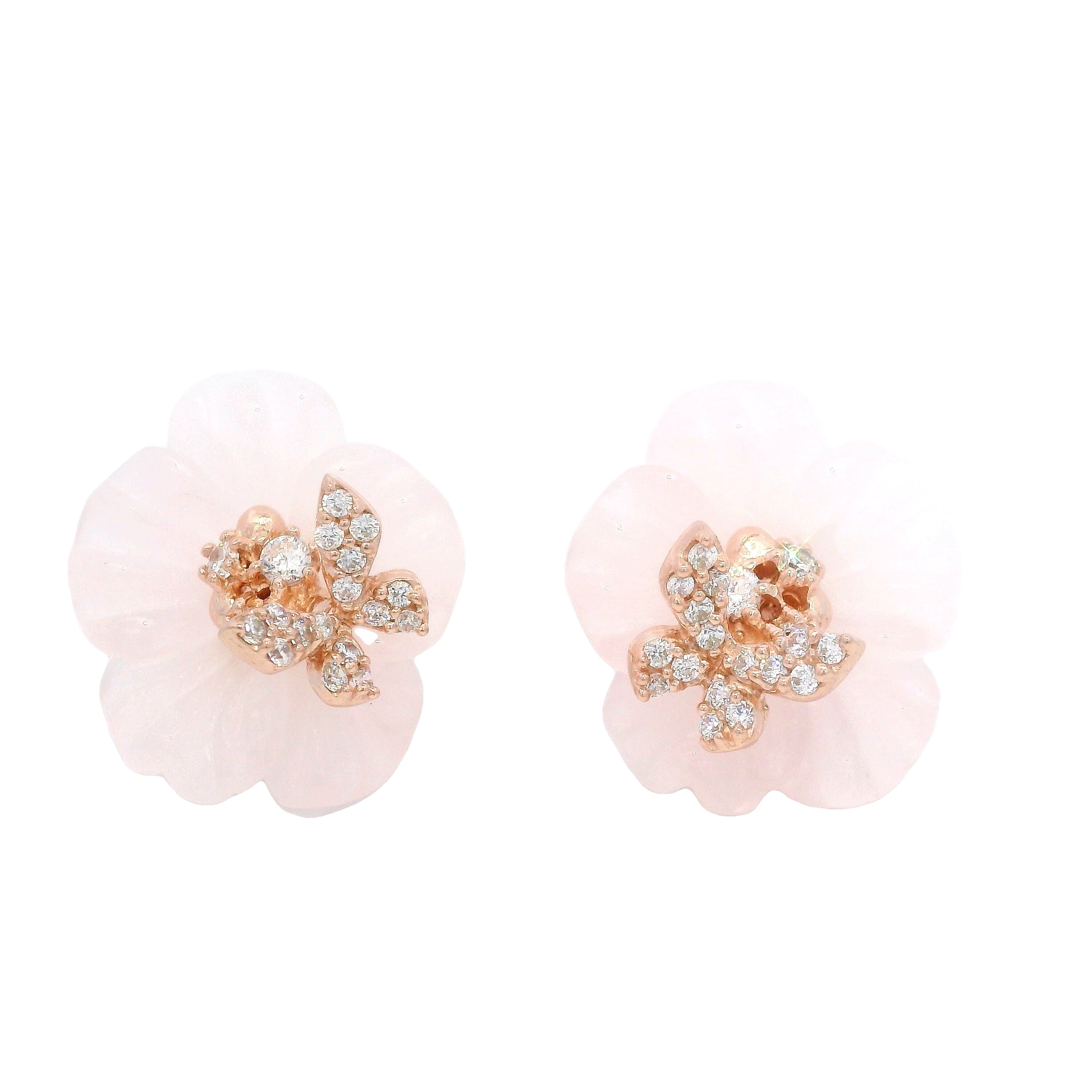 925RG FLOWER TRANSLUCENT AND MINI BUTTERLY PAVE EARRINGS