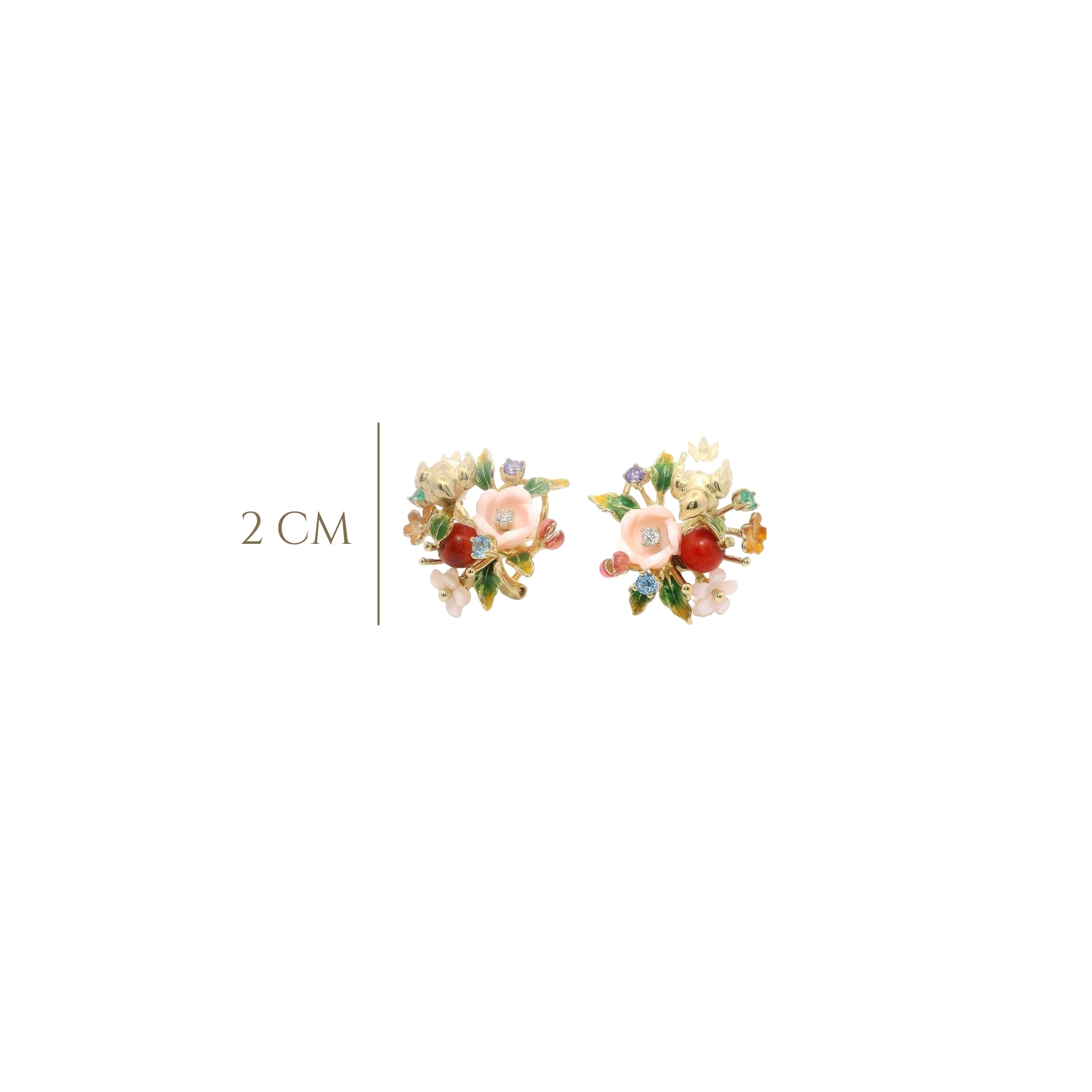 925YG CLUSTER FLOWER WITH BIRD EARRINGS