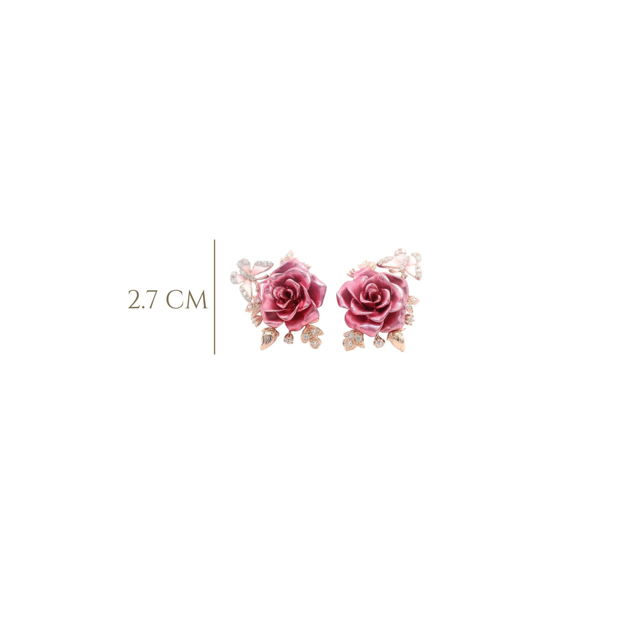 925RG BIG FLOWER PINK AND BUTTERFLY ENAMELPINK EARRINGS