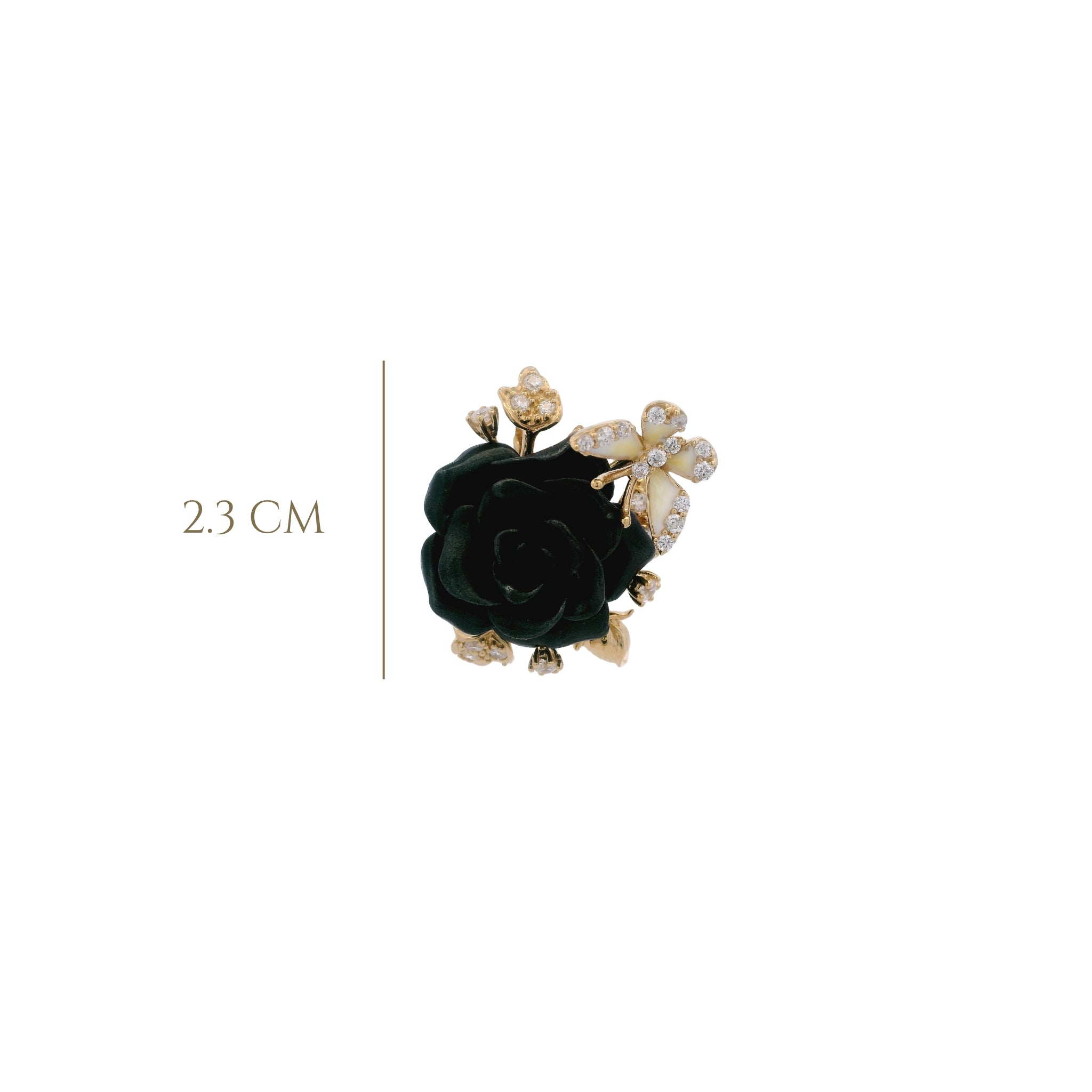 925YG BIG FLOWER ENAMEL BLACK AND BUTTERFLY ENAMEL WHITE PENDANT